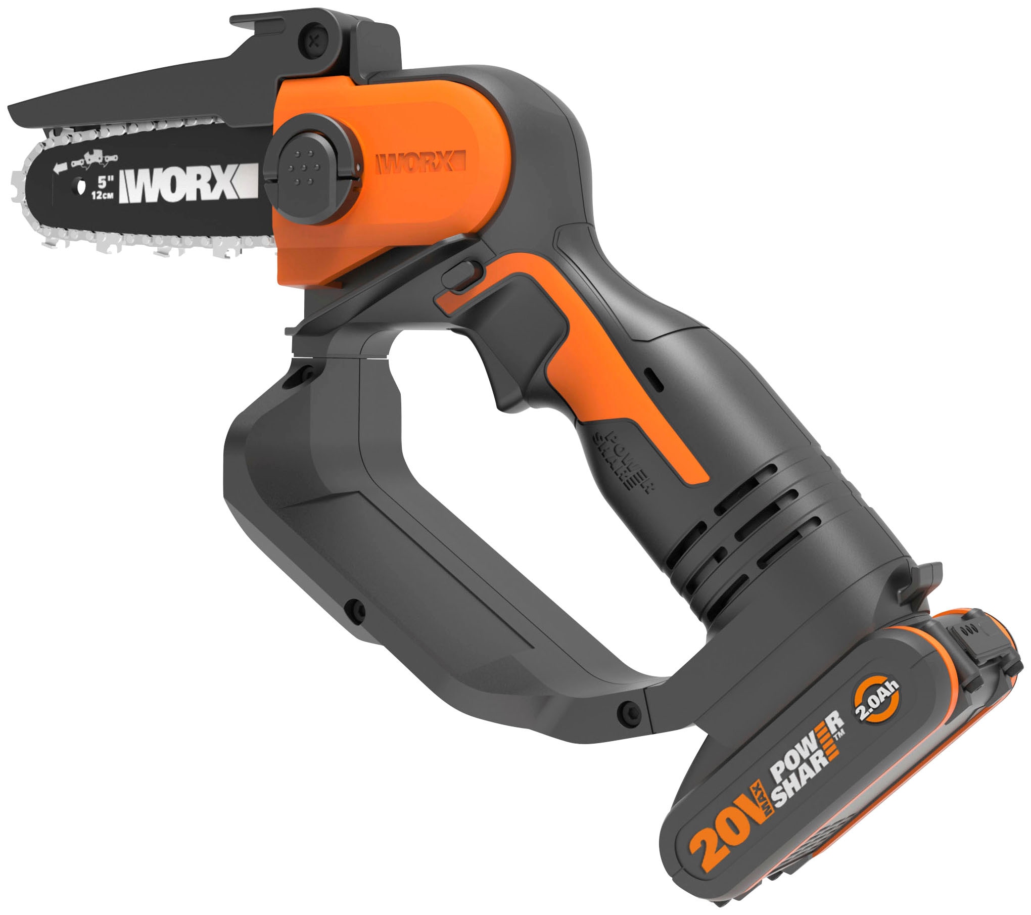 Worx Akku-Kettensäge »20V Akku Einhand Ketten- u. Astsäge, 12cm«, (Set), inklusive 20V/2Ah Akku und Ladegerät