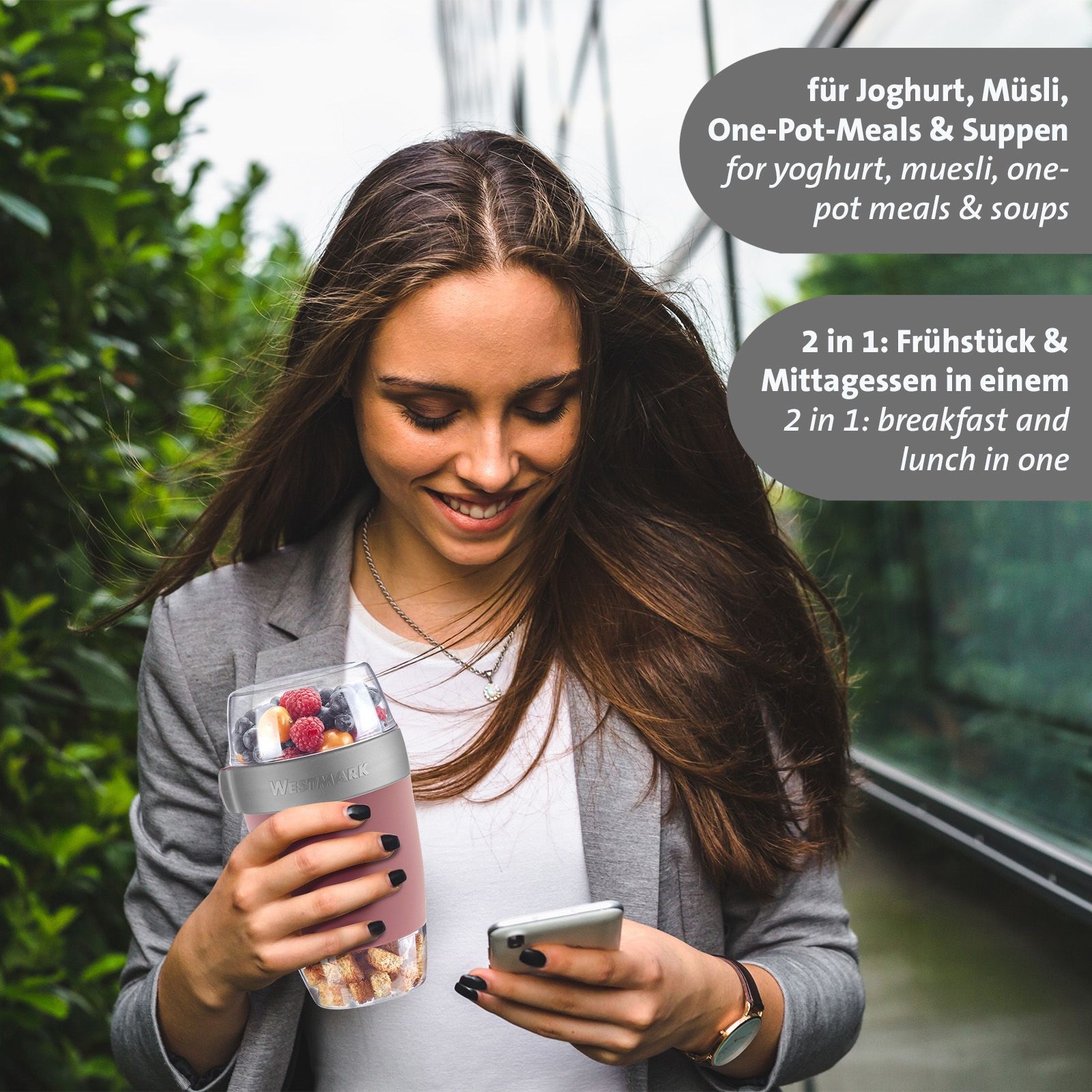 WESTMARK Mehrwegbecher 1 Stk. tlg. Müsli-, Lunchbehälter, To Go, 200 + 600 + 350 ml, Made in Germany