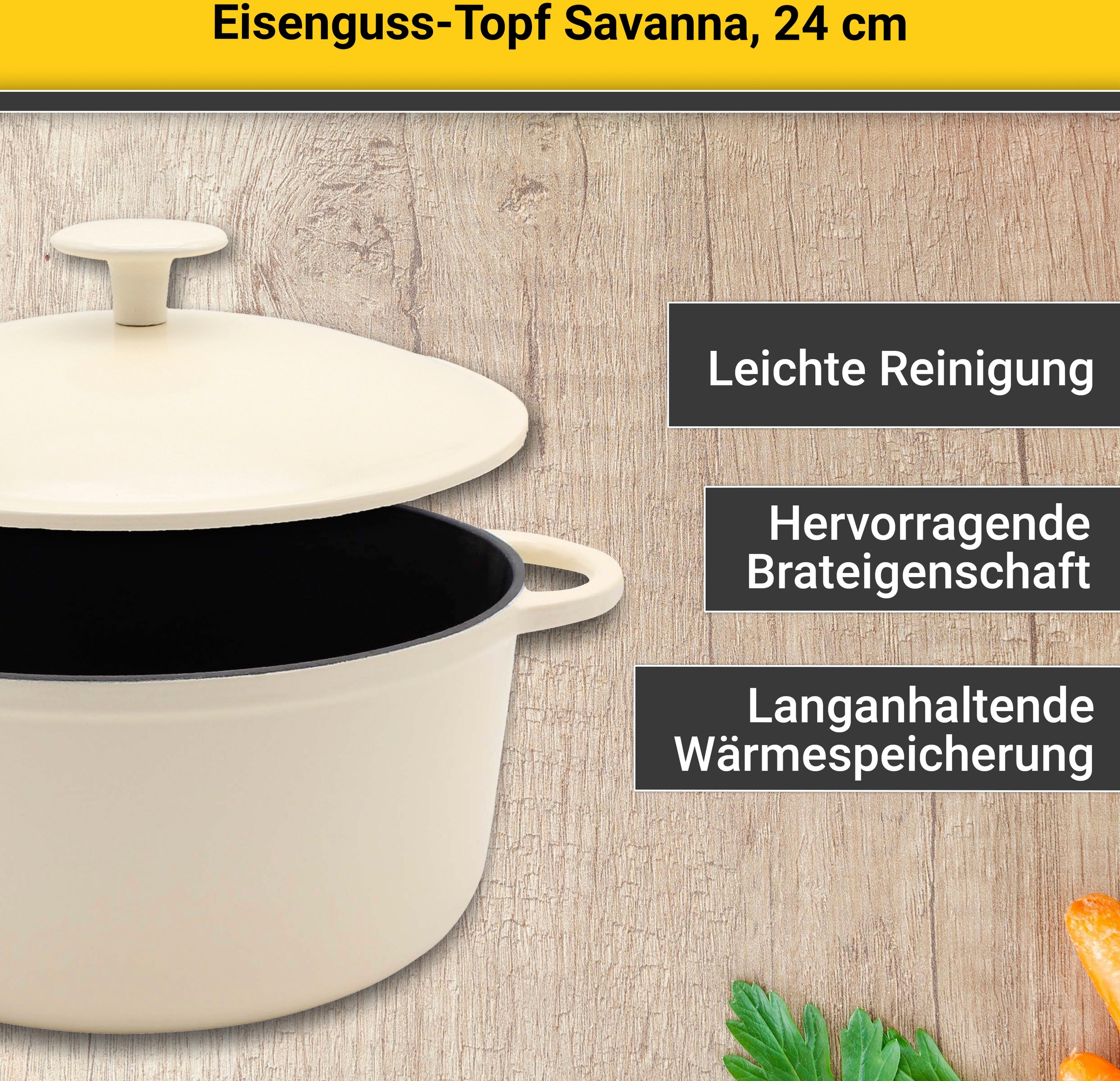 Krüger Fleischtopf »Eisenguss Fleischtopf mit Deckel SAVANNA, 24 cm« Gussei günstig online kaufen