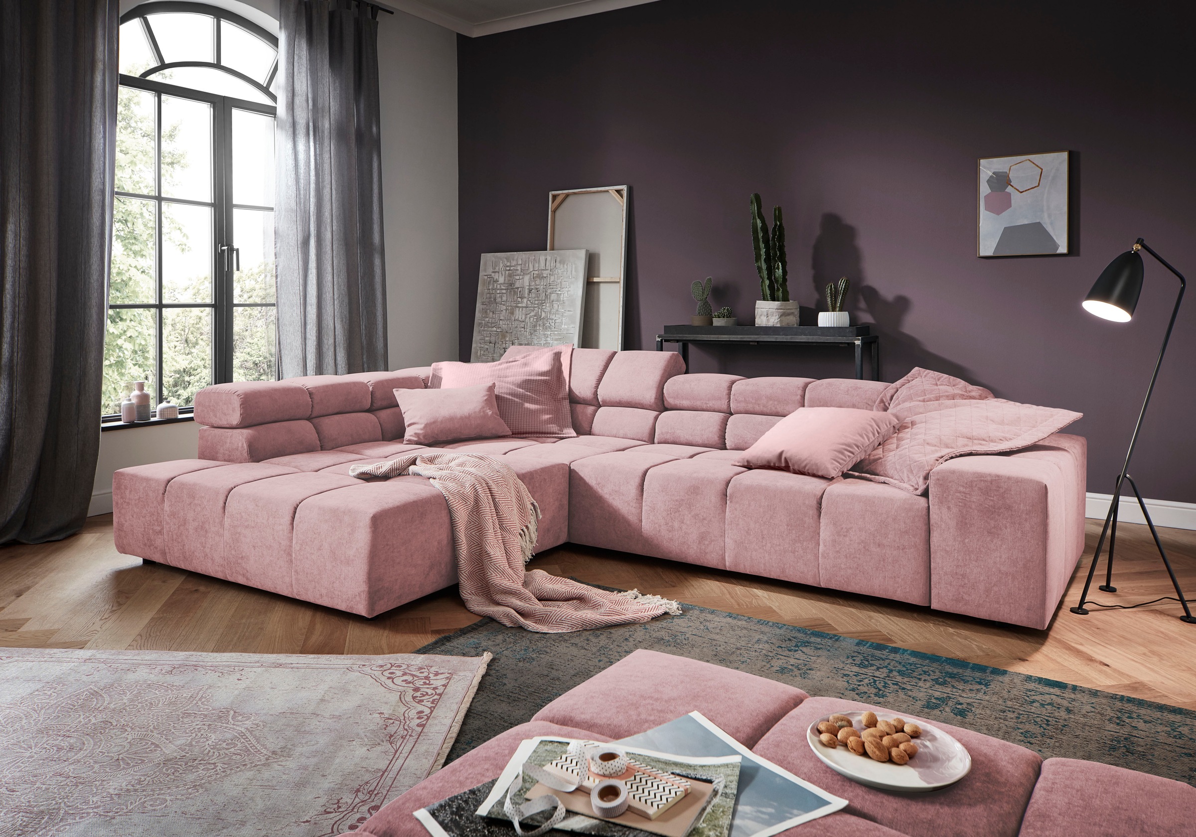 INOSIGN Ecksofa »Ancona incl. Kopfteilverstellung, Breite 319cm, L-Form«, wahlweise motorische Sitztiefenverstellung, auch in Cord + Easy Care