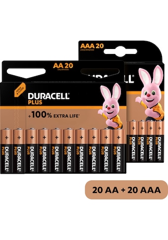 Duracell Batterie »20+20 Pack: 20x Mignon/AA/LR06 + 20x Micro/AAA/LR03«, LR03, 1,5 V,... kaufen