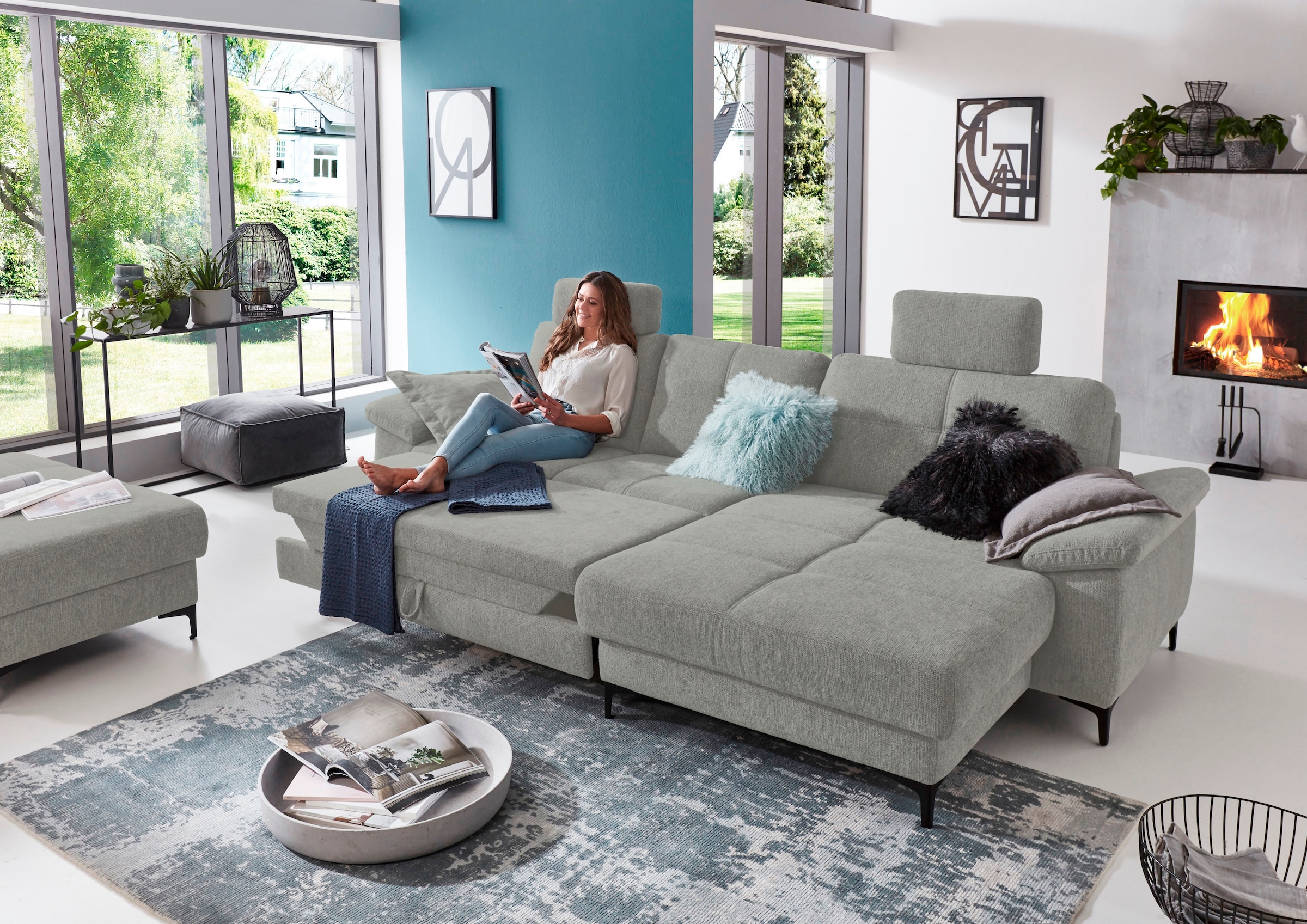 3C Carina Ecksofa »Burnaby bequem und modern, OTTOs Choice, L-Form«, 2 Kopfstützen, optional mit Schlaf- und motorischer Relaxfunktion