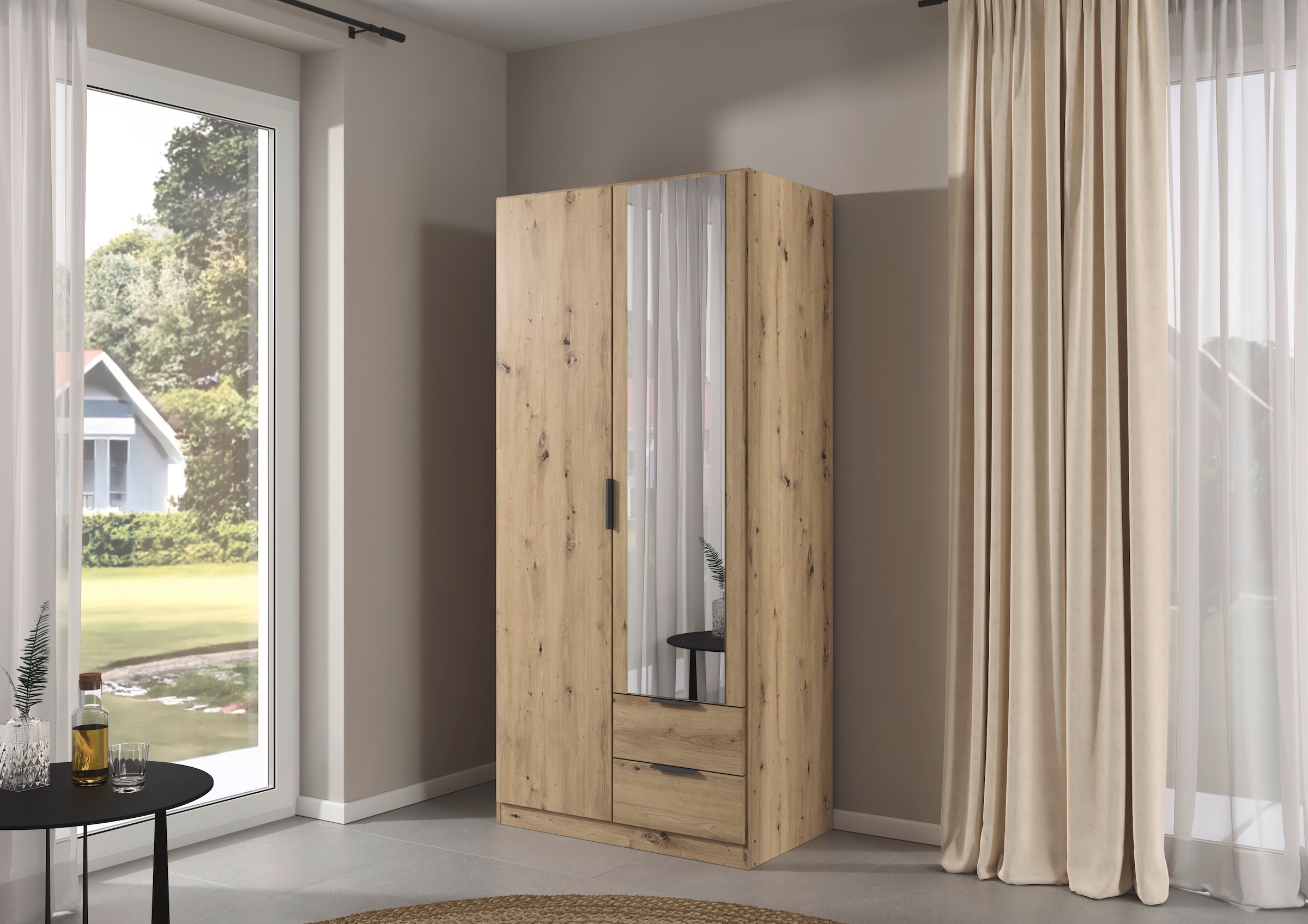 rauch Kleiderschrank »Drehtürenschrank Schrank Garderobe Ankleide Schlafzimmer LAGOA« 3 verschiedene Ausstattungen BASIC/CLASSIC/PREMIUM (inkl. SOFT-CLOSE),  geräumige Schubladen, 3 Breiten, optional mit Aufsatz MADE IN GERMANY