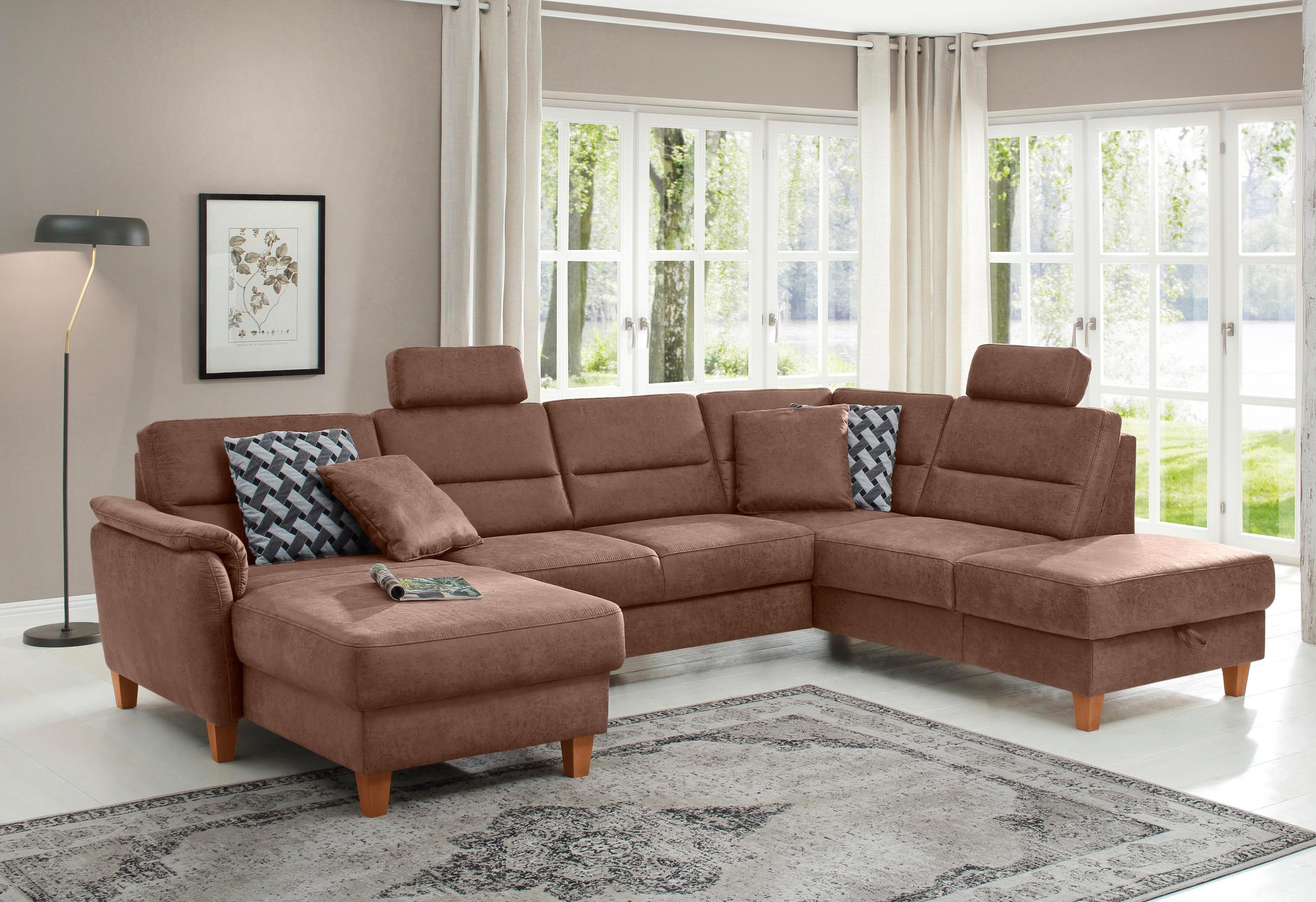 Home affaire Wohnlandschaft »Palmera U-Form, B: 308 cm« optional Bettfunkti günstig online kaufen