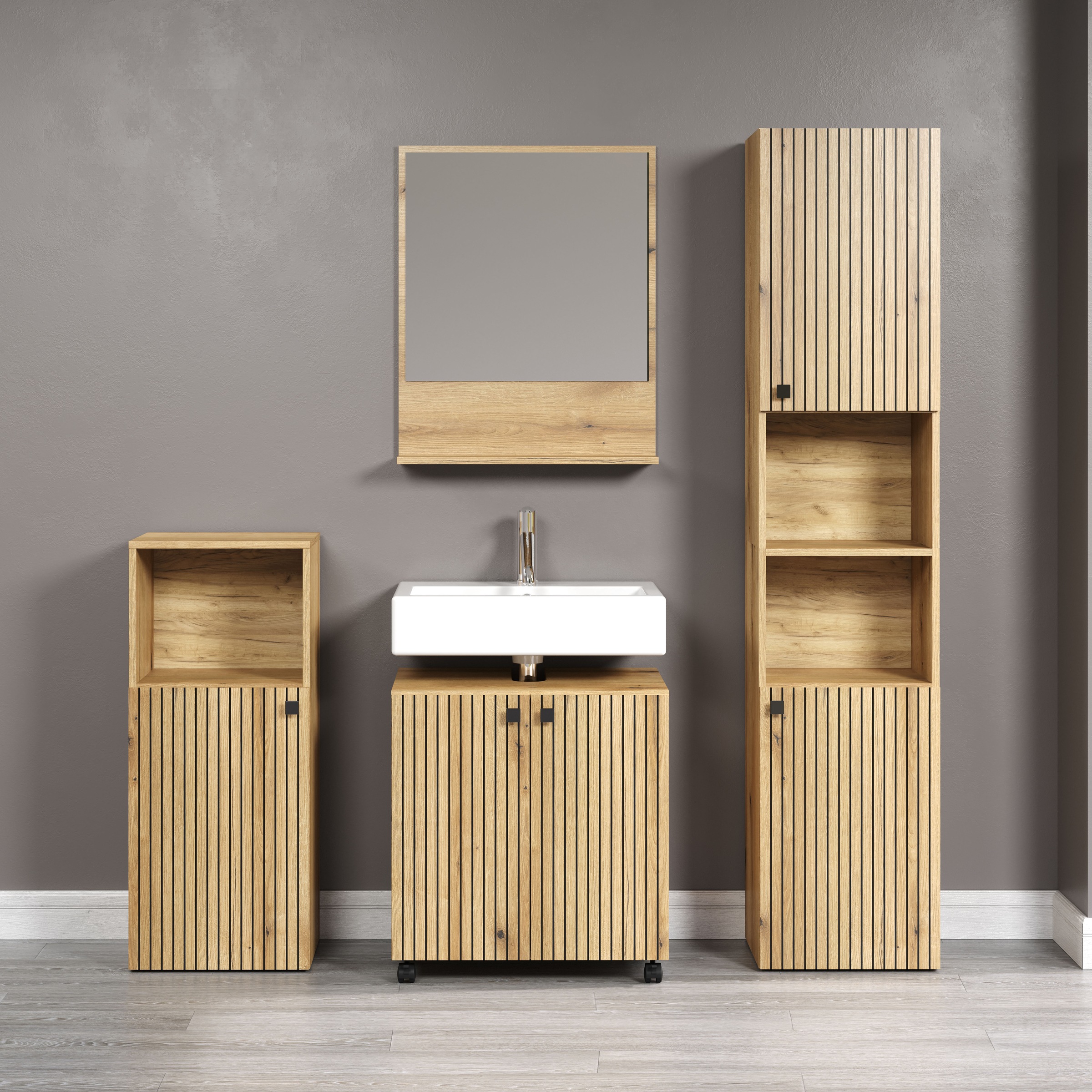 welltime Badmöbel-Set »Amrum Waschbeckenunterschrank Spiegel Hochschrank Ba günstig online kaufen