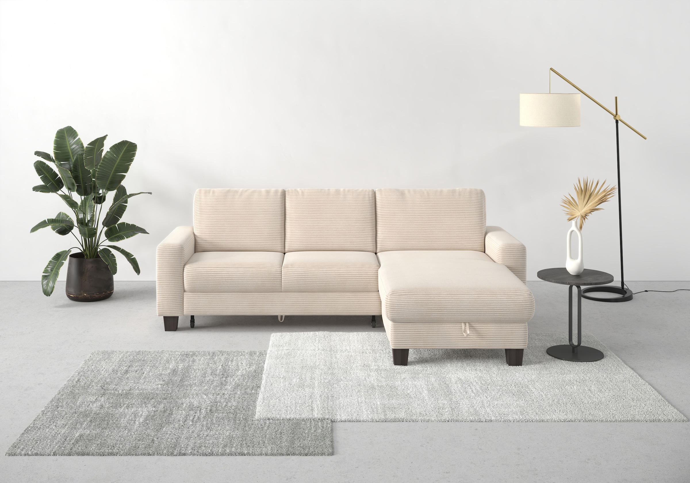 Home affaire Ecksofa »Summer L-Form«, mit Recamiere, mit oder ohne Bettfunktion und Bettkasten, Cord-Bezug