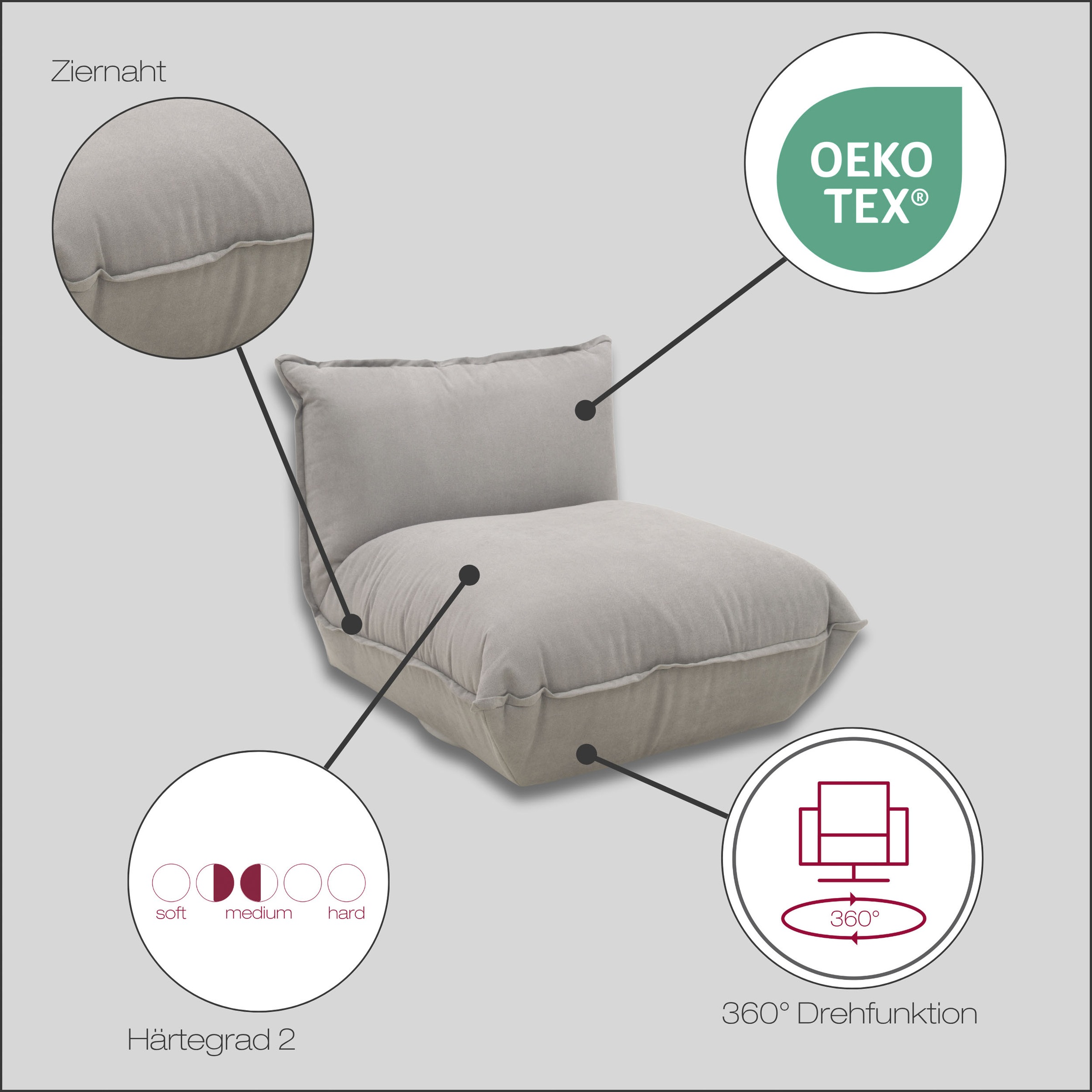 DOMO collection Sessel »Nantes Loungesessel, Wohlfühlsessel mit 360° Drehfunktion« hochwertig gepolstert mit Federkern, Struktur weich, mango