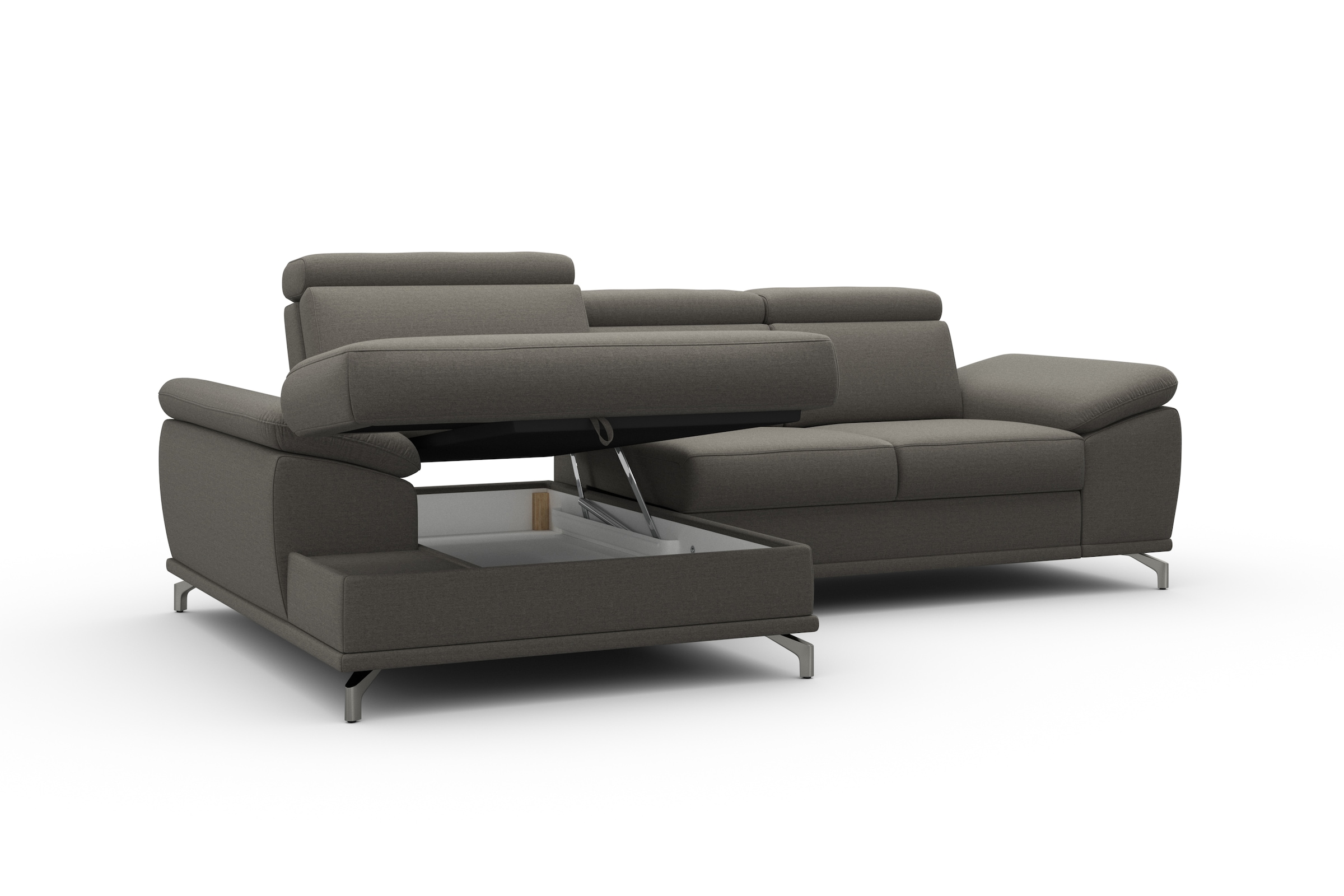 sit&more Ecksofa »Cabrio L-Form, mit Sitztiefenverstellung, Arm- und Kopfteilverstellung«, 2 Nierenkissen, Federkern, optional Bettfunktion und Stauraum