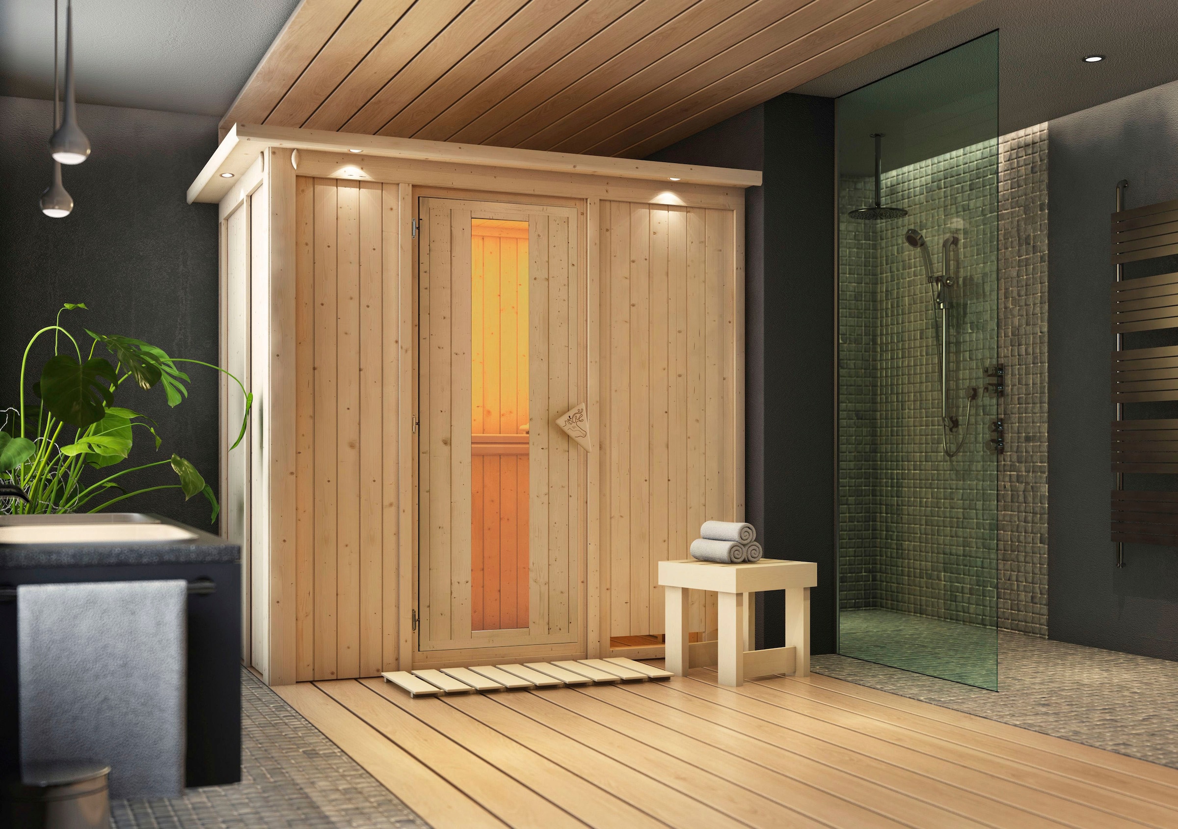 Karibu Sauna »Vada«, 9 KW-Ofen mit integrierter Steuerung