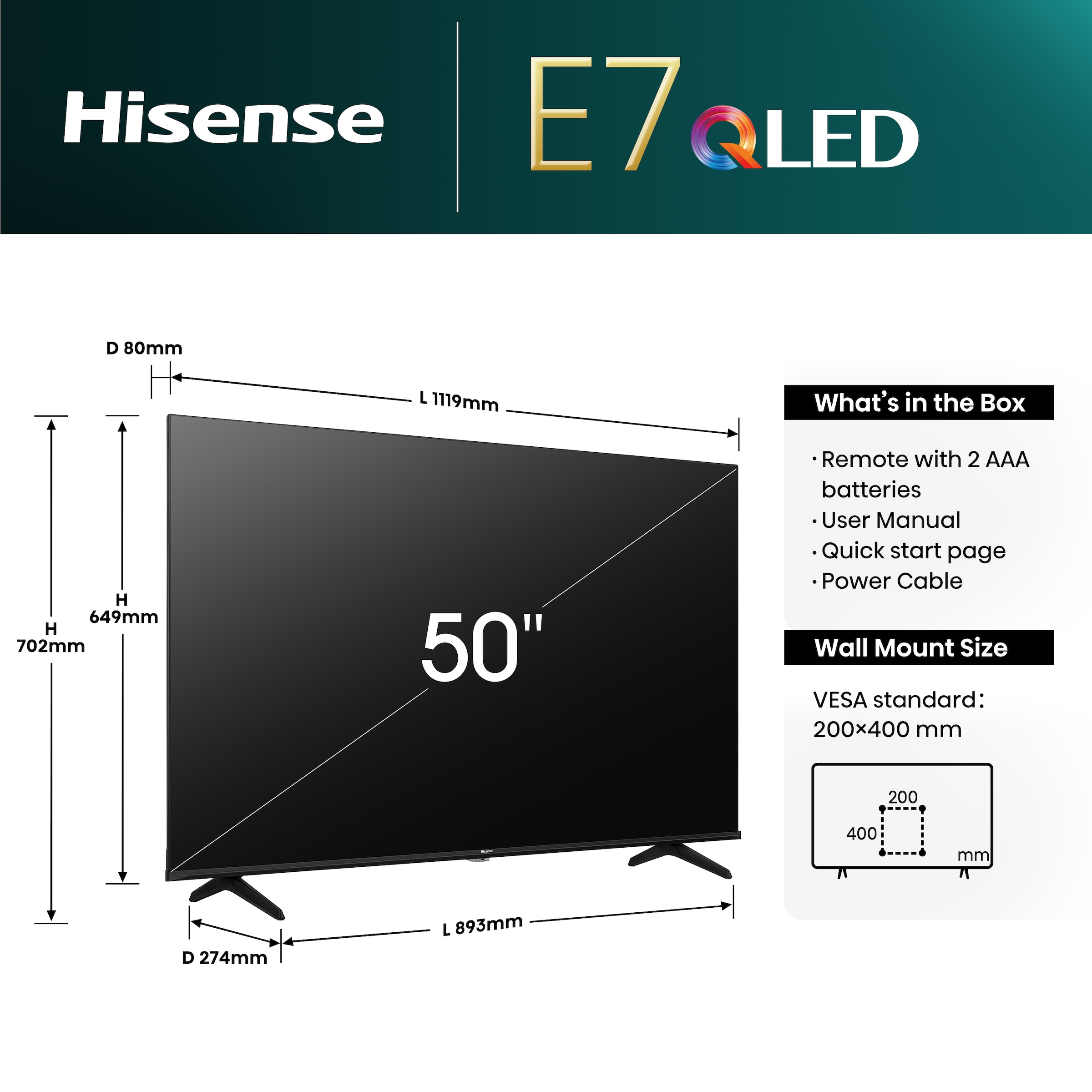 Hisense QLED-Fernseher »50E77NQ«, 127 cm/50 Zoll, 4K Ultra HD, Smart-TV, 4K UHD, QLED