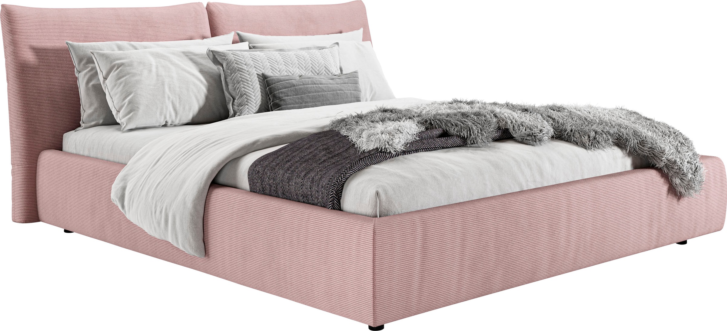 Polsterbett „Priora“, auch in NaturLEDER, Cord, belastbar bis 280kg, auch Überlänge 220 cm, altrosa Feincord