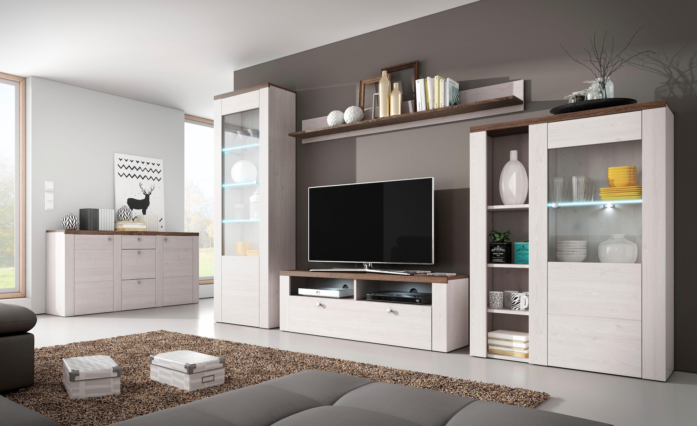 Home affaire Vitrine »Larona, zeitlose Glasvitirne, Hochschrank Höhe 145 cm«, Stauraumvitrine mit dekorativer Rahmenoptik
