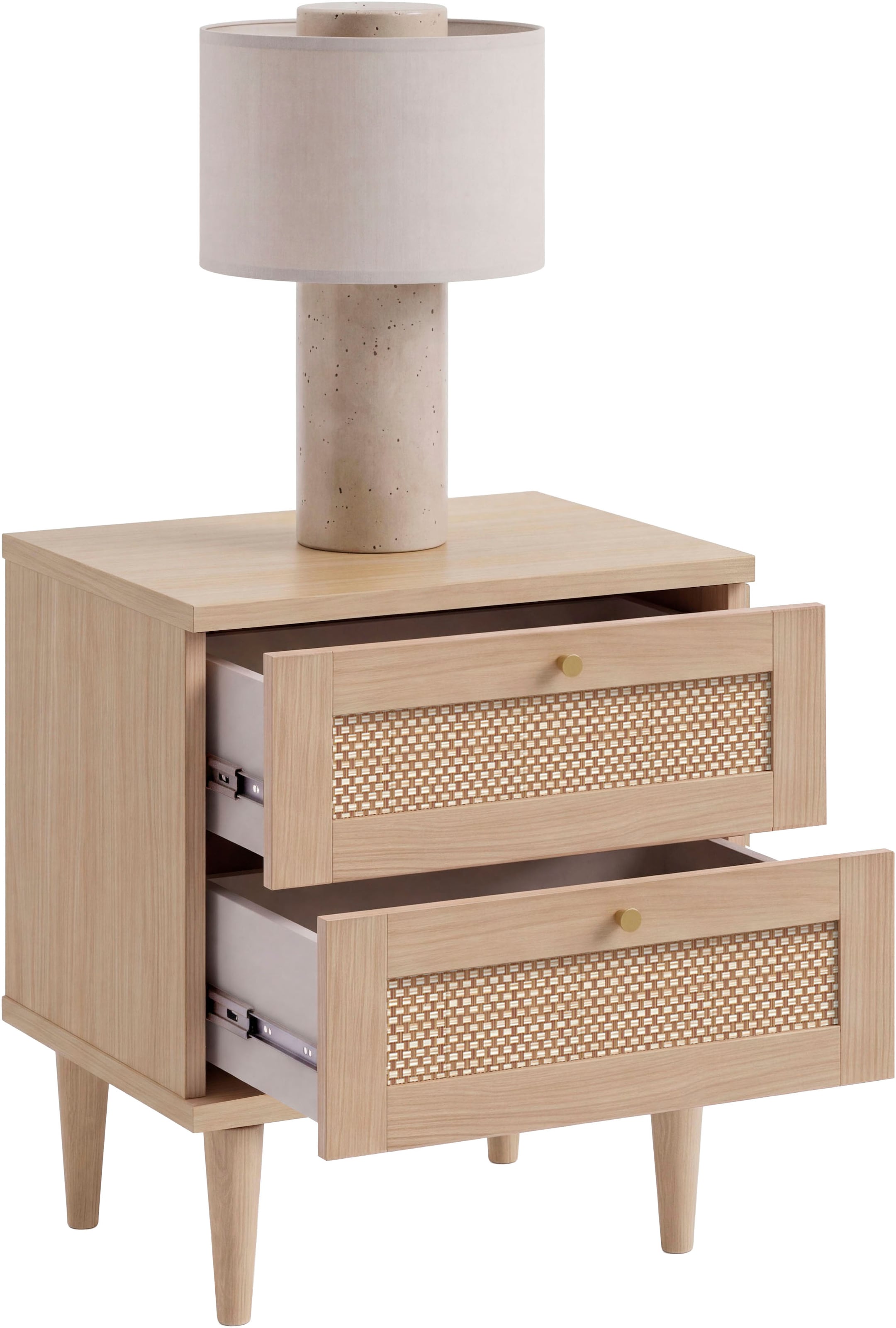 OTTO home Nachtkommode »ELLIAN mit Wiener Geflechtoptik, 2 Schubladen« Holzfüße, Metallgriffe, Made in EU, viel Stauraum