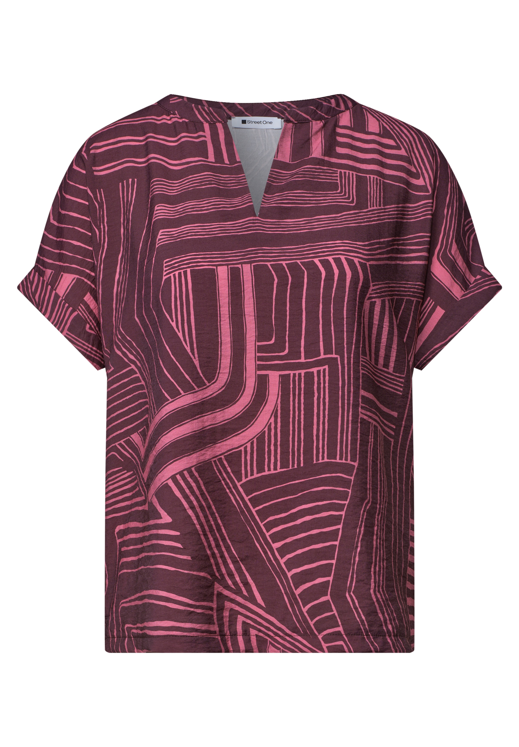 STREET ONE Kurzarmshirt Sommerbluse im Tunika-Look und mit grafischem Muster
