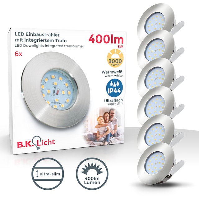 B.K.Licht LED Einbauleuchte, 6 flammig-flammig, LED Einbaustrahler, ultra  flach, 6 x 5W, Einbauspot, IP44 online kaufen