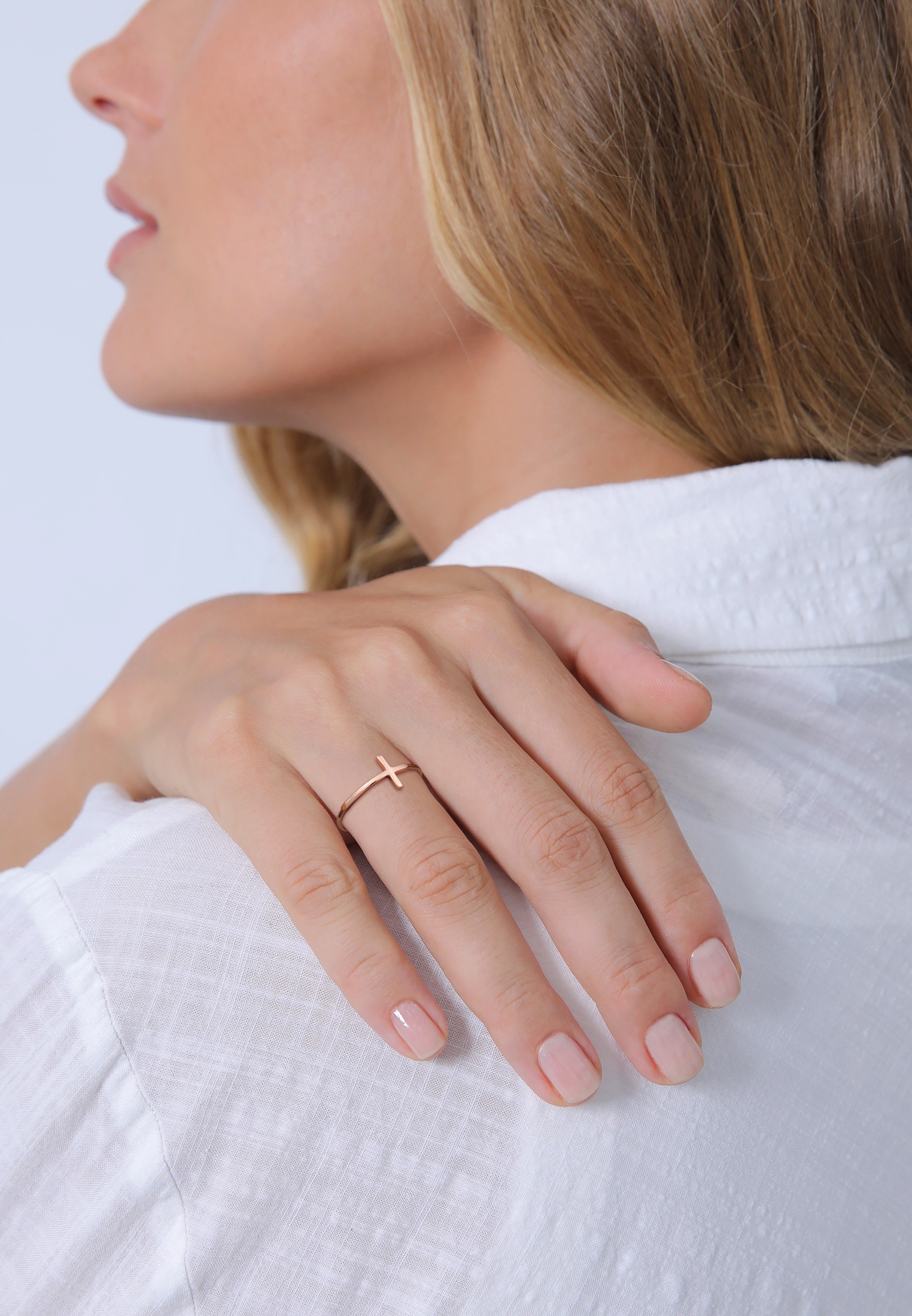 Elli Premium Fingerring »Kreuz 750 Rosegold«