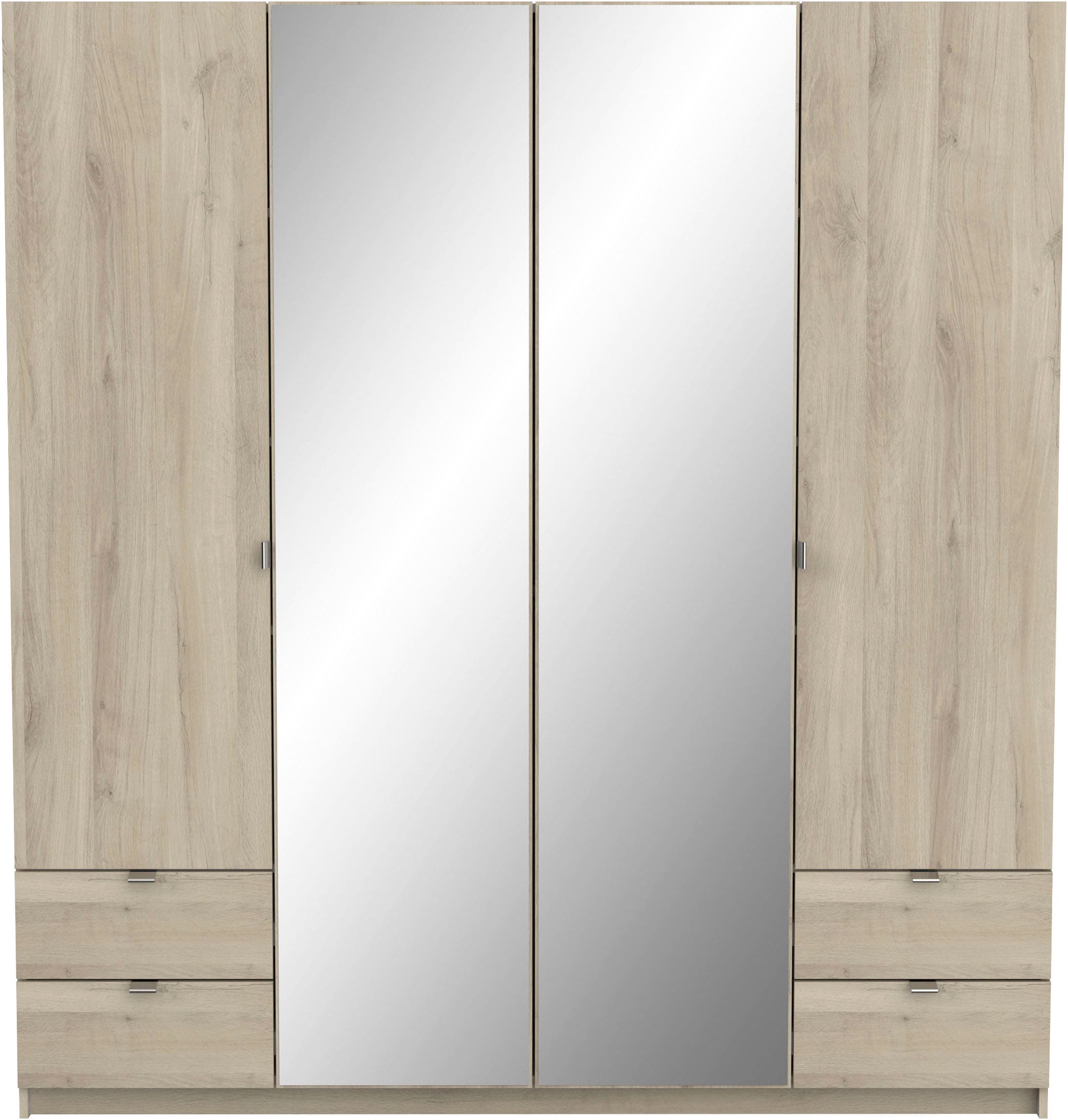 Demeyere GROUP Kleiderschrank »Mellie, 2 Spiegel, 4 Schubladen, 36 Regale, 2 Kleiderstangen«, (H/B/ T ca. 191/180/52cm), maximaler Stauraum, Made in France