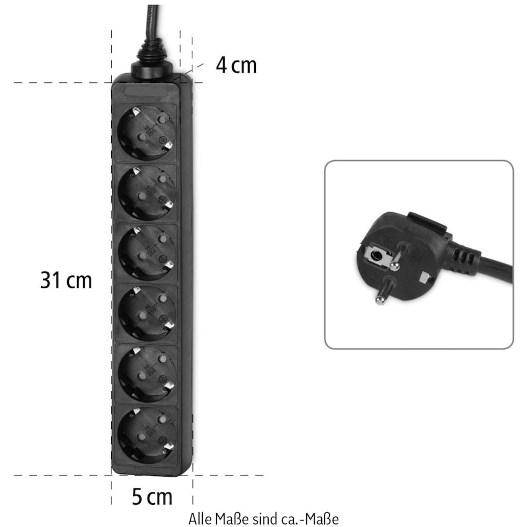 Hama Steckdosenleiste »Mehrfachsteckdose, 6-fach, 1,4 m, Schwarz«, 6-fach, (Kabellänge 1,4 m)