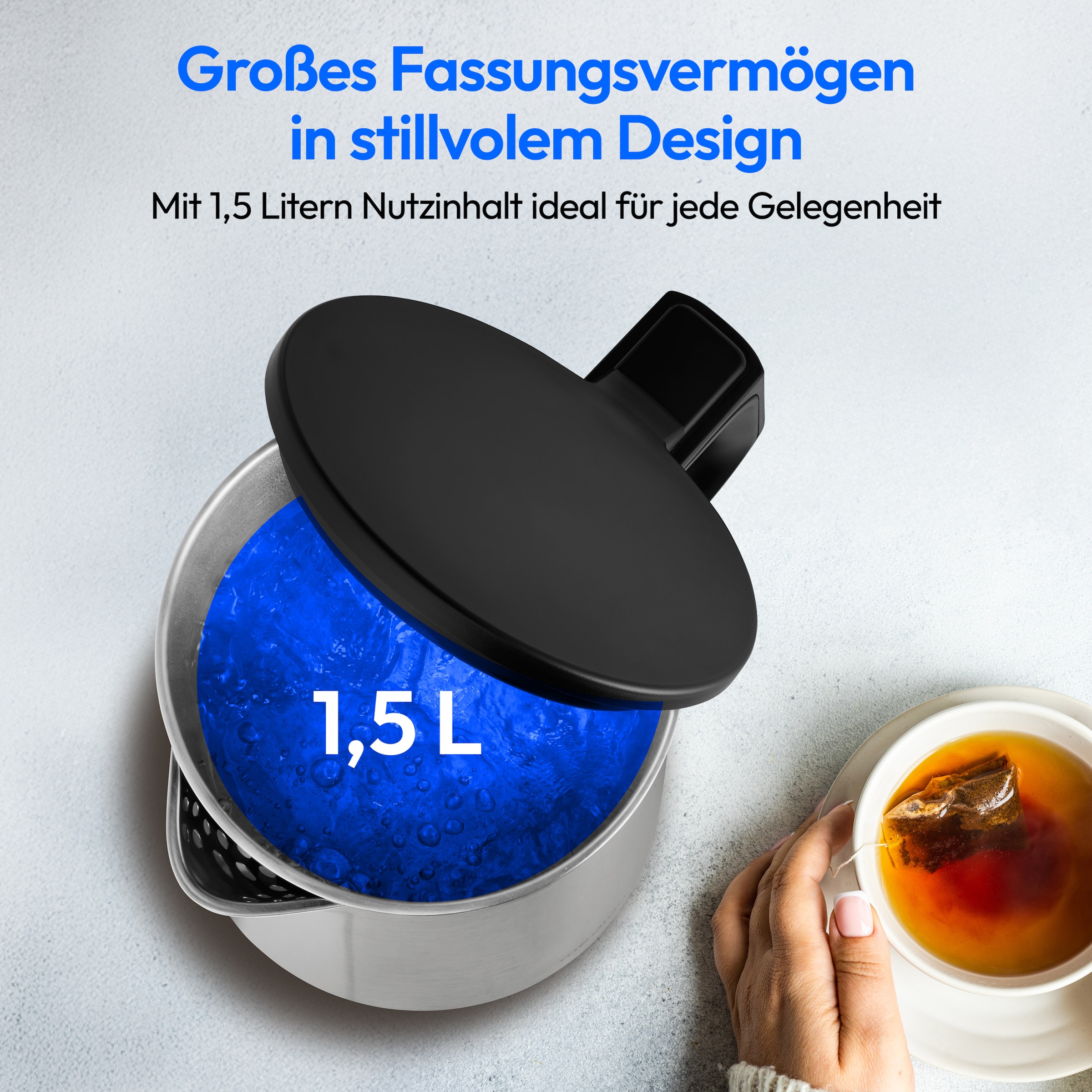 Medion® Wasserkocher »MD12105« 1,5 l 2200 W 2.200 W, 1,5 L, Doppelwandiges Edelstahlgehäuse, 360° basis