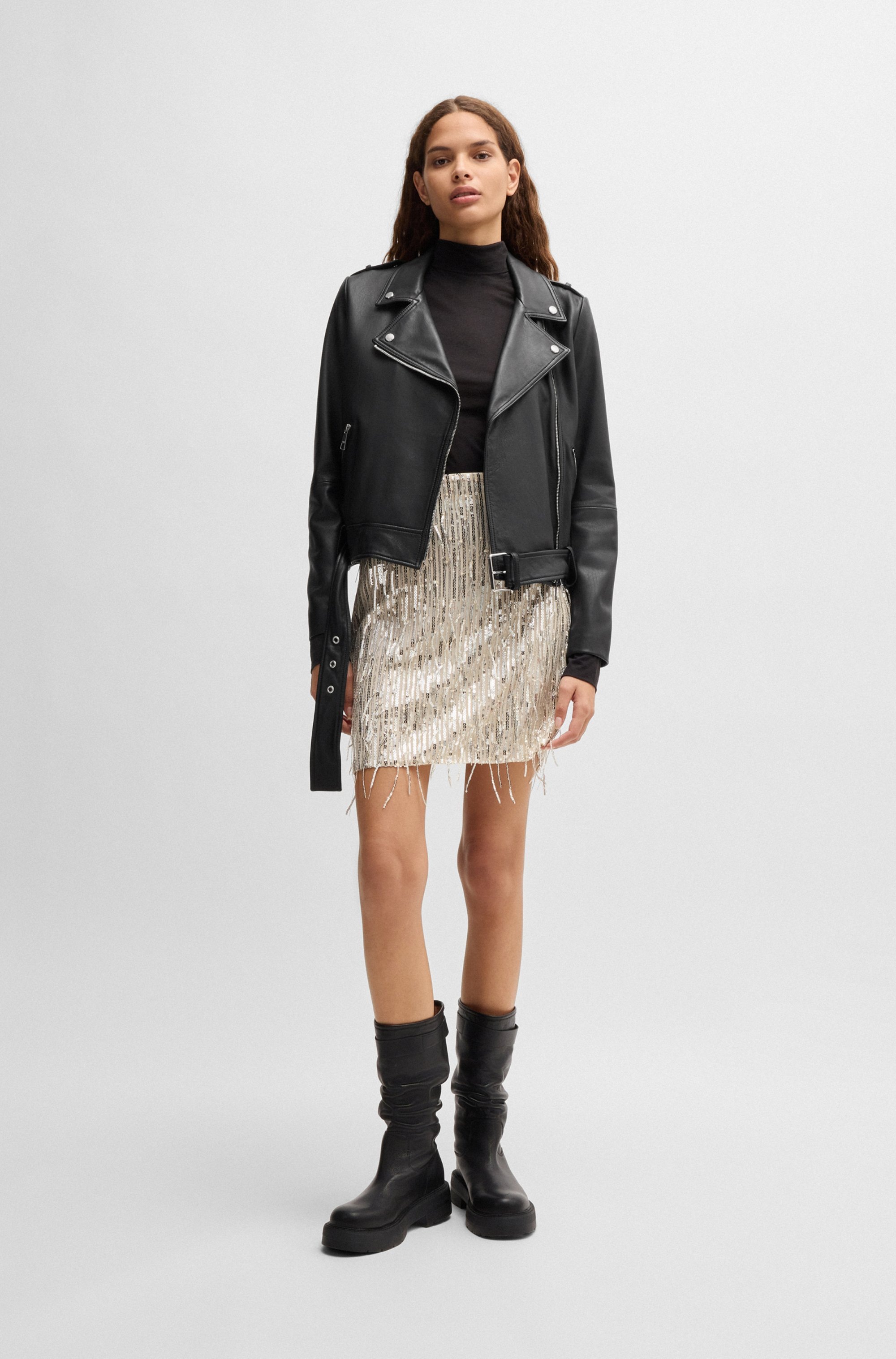 BOSS ORANGE Lederjacke »Sameli Premium Damenmode«, mit Ziergürtel