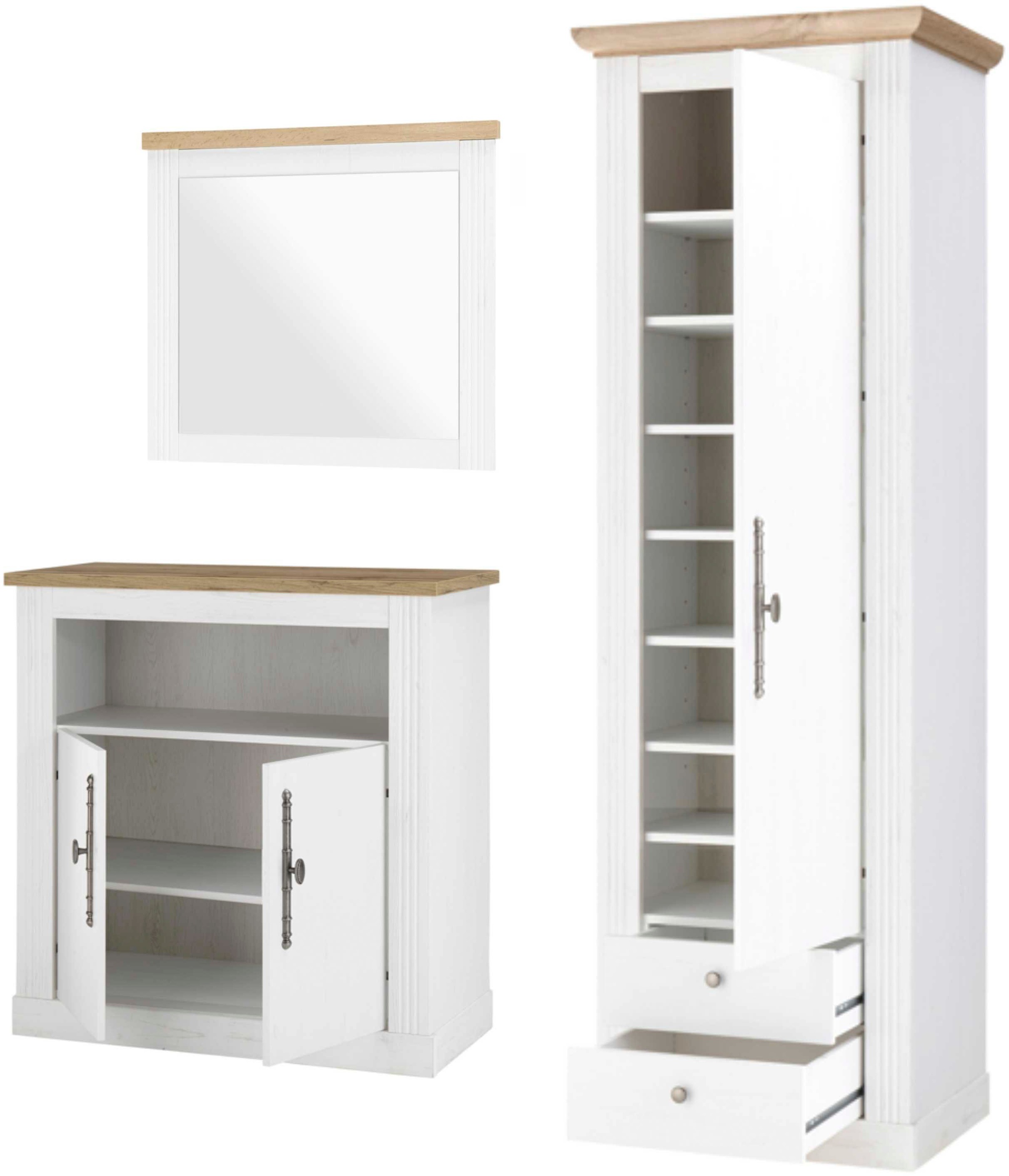 Home affaire Garderoben-Set »WESTMINSTER TOPSELLER!«, (3 St., Kommode, Spiegel, Garderobenschrank), im romantischen Landhausstil