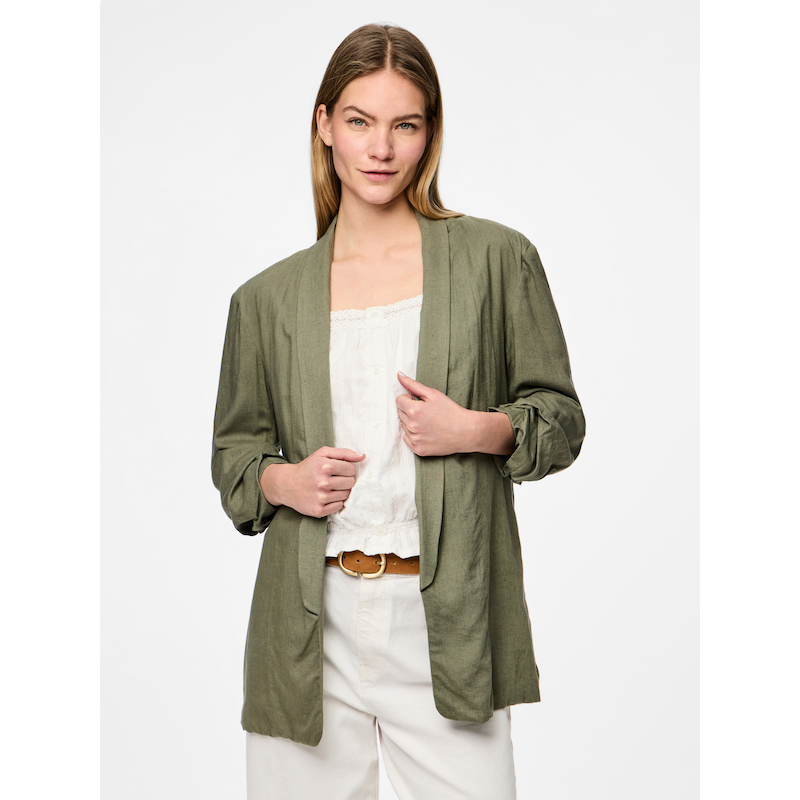 PIECES Longblazer »PCPIA BOSELLA BLAZER WVN NOOS« mit Leinen Deep Lichen Green L L Modischer Blazer von PIECES