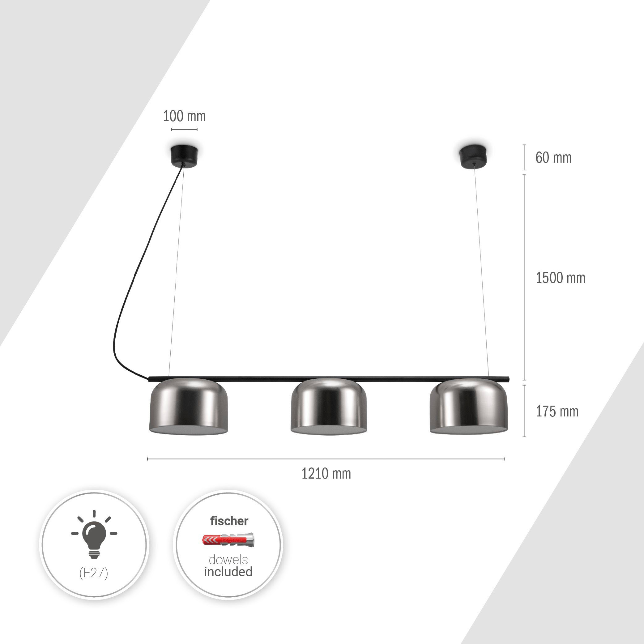 Paco Home Pendelleuchte »BOWL«, 3 flammig, Leuchtmittel E27 | ohne Leuchtmittel