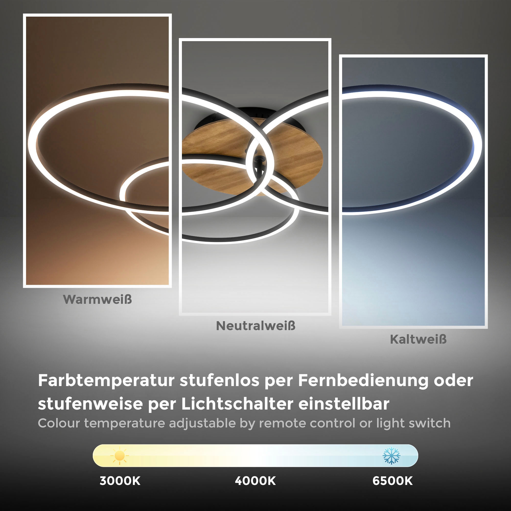 B.K.Licht LED Deckenleuchte, inkl. LED  40 Watt, 4.400lm, 3000K-6500K dimmbar, inkl. Fernbedienung, inkl. Nachtlicht