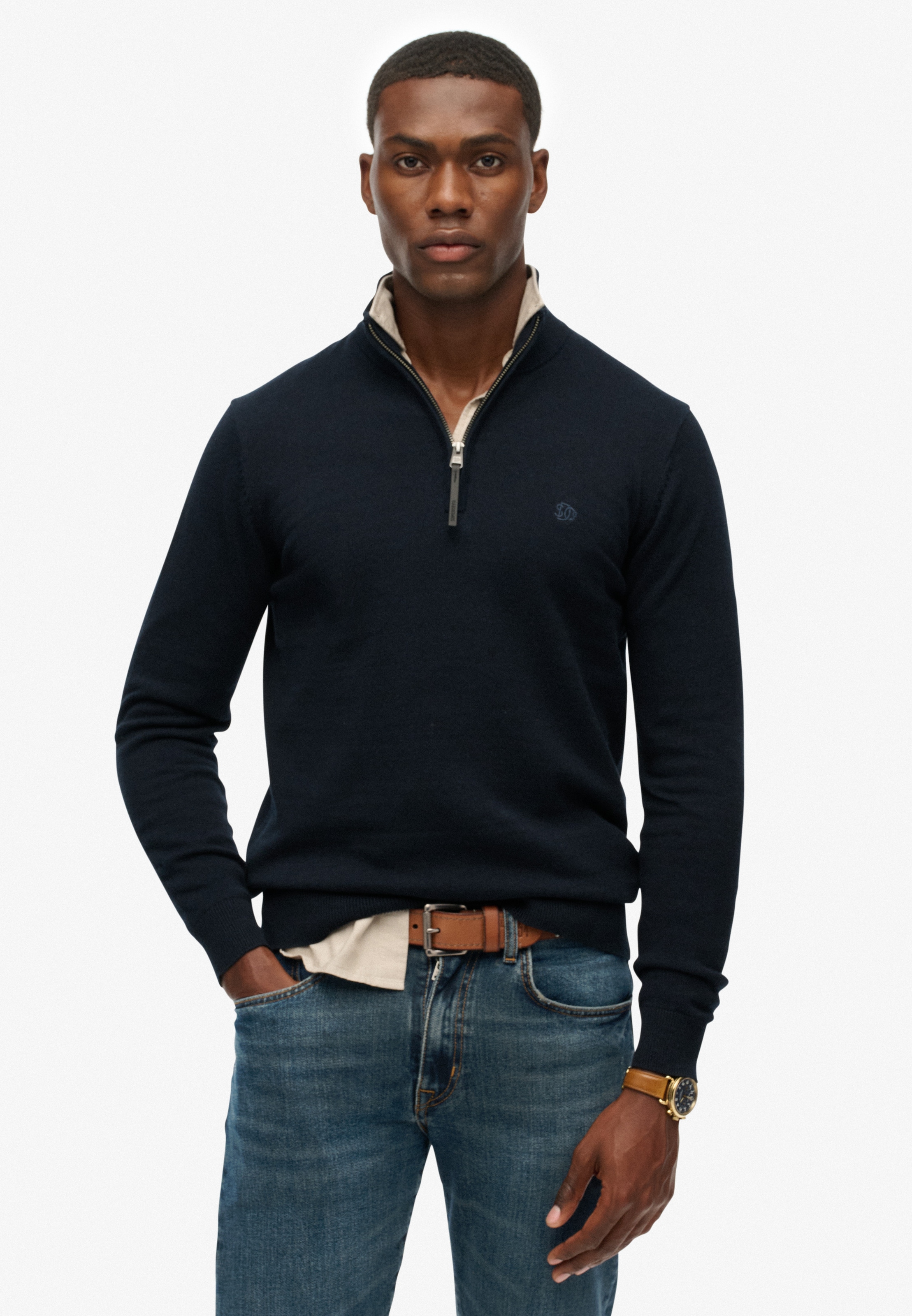 Superdry Troyer »ESSENTIALS COTTON HALF ZIP« aus Baumwolle, Slim Fit, hochschließender Kragen mit Reißverschluss