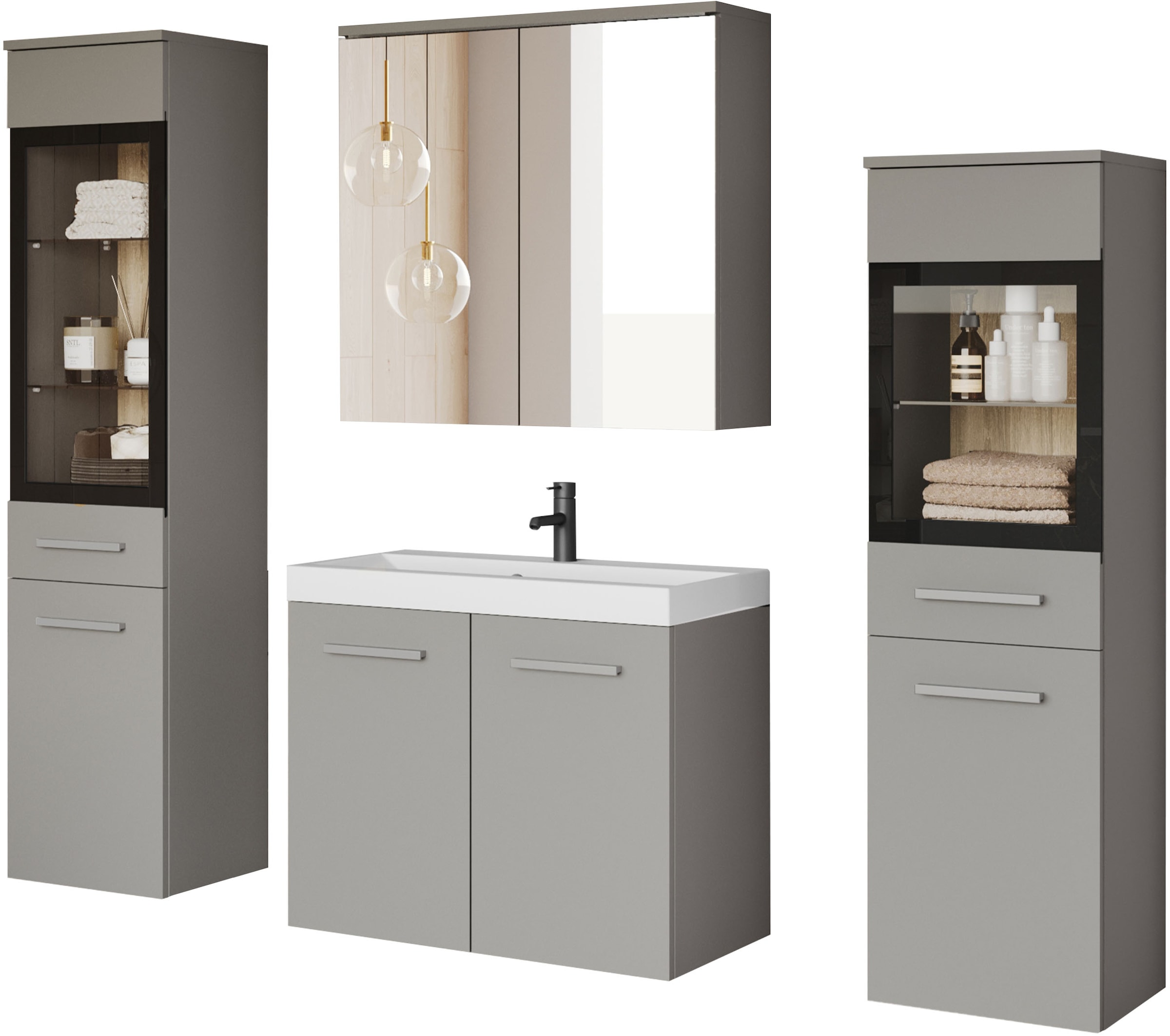welltime Badmöbel-Set »MADRIT II, Schrank mit Waschbecken, 2 Hänger, Spiege günstig online kaufen