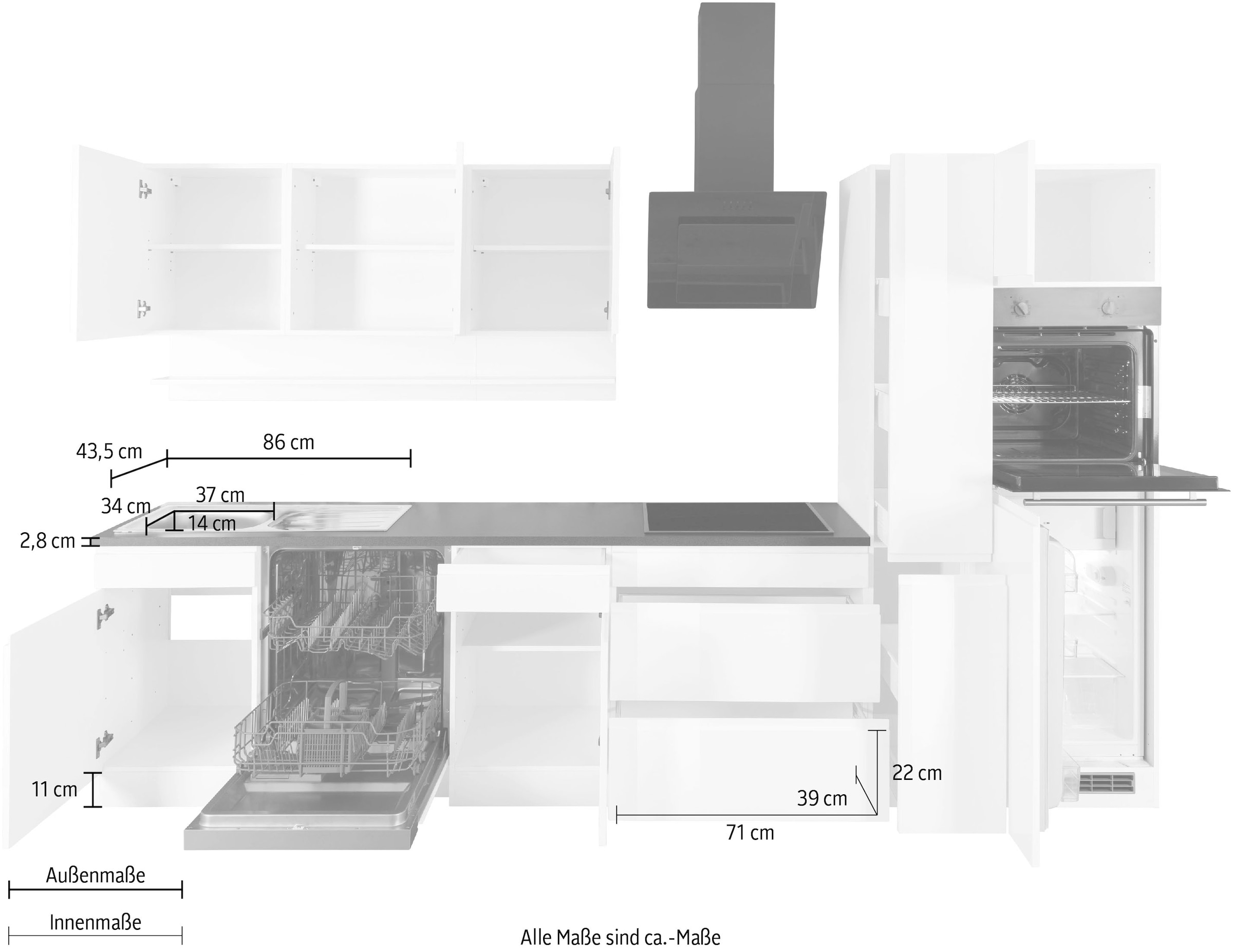 KOCHSTATION Küchenzeile »KS-Virginia«, Breite 330 cm, ohne E-Geräte