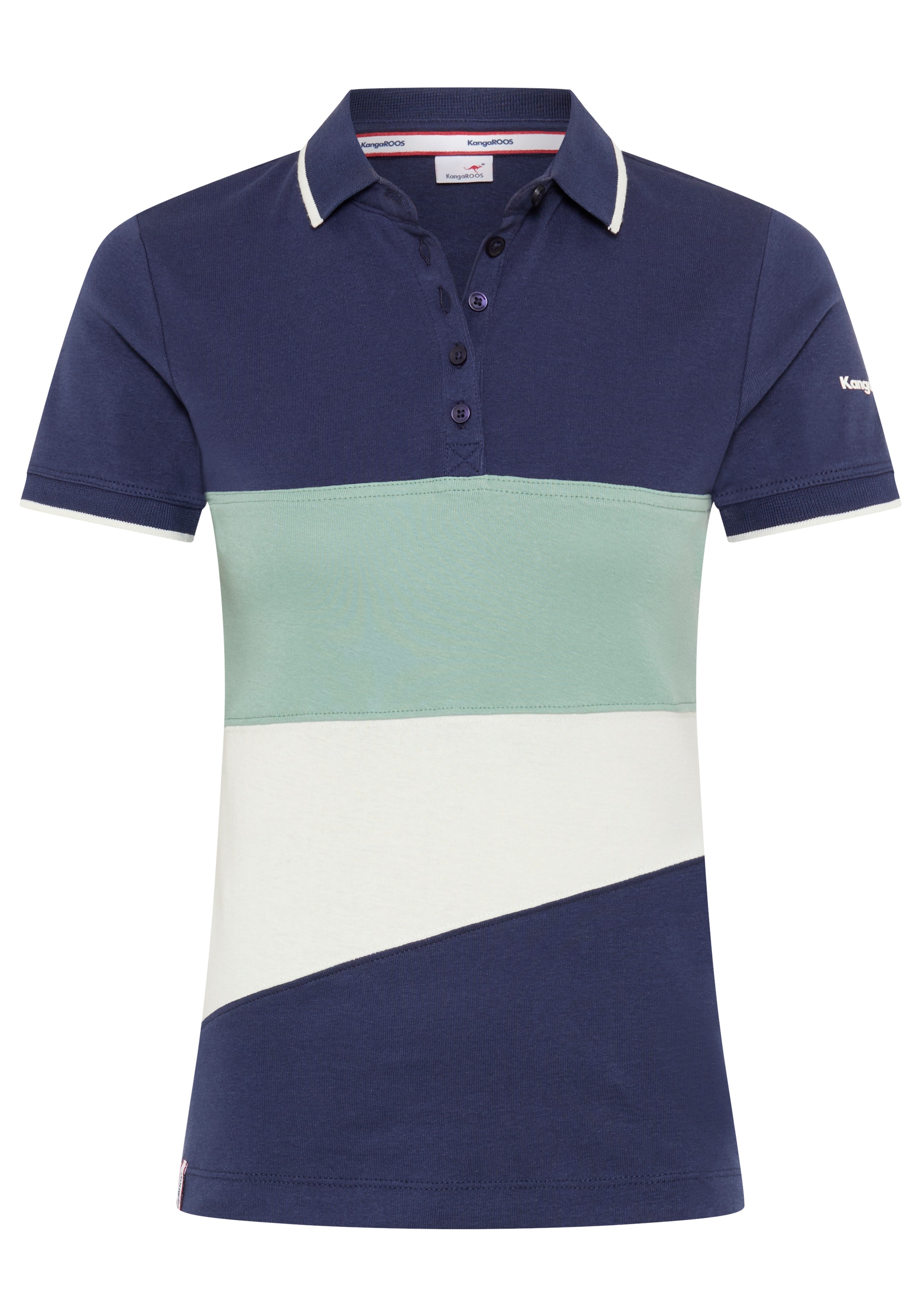 KangaROOS Poloshirt Kurzarm,  figurbetonter Schnitt,  Colourblocking-Optik,  Polokragen