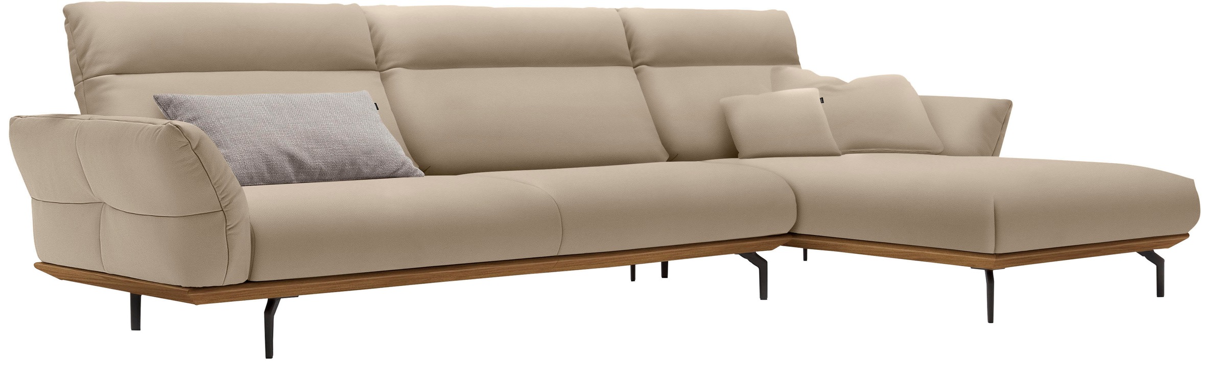 Creation BY ROLF BENZ Ecksofa »CR.460«, Sockel in Nussbaum, Winkelfüße in Umbragrau, Breite 338 cm