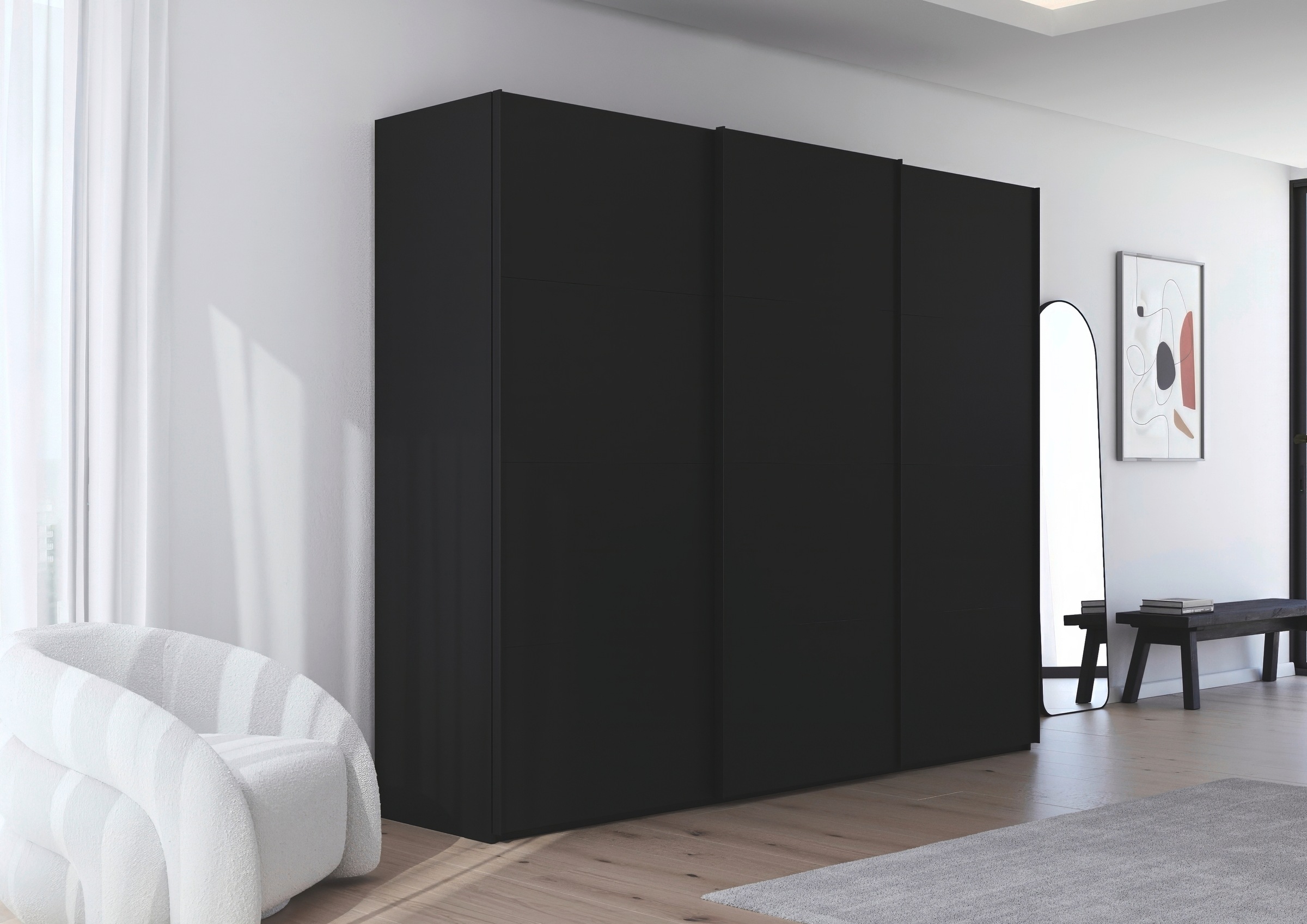 rauch Schwebetürenschrank »Kleiderschrank Schrank Garderobe Schlafzimmerschrank SCALE-FYRA«, edle viergeteilte Türen viele Farben und Griff-Farben MADE IN GERMANY