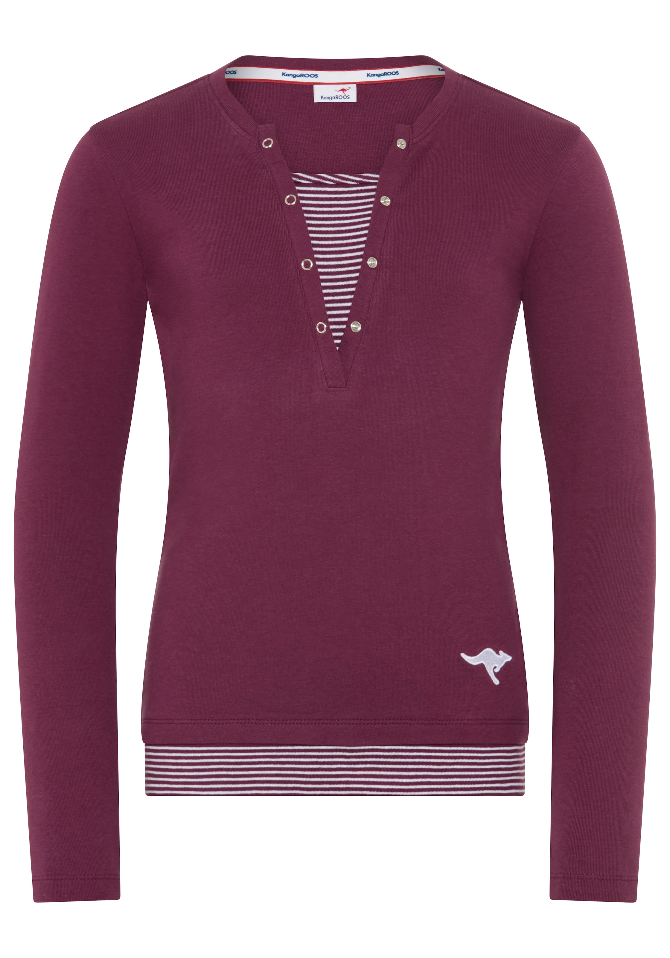 KangaROOS Langarmshirt »Ripp-Shirt in Lagenoptik mit KangaROOS Logo-Stickerei« Shirt mit modischen Auschnitt-Details, Mini-Me