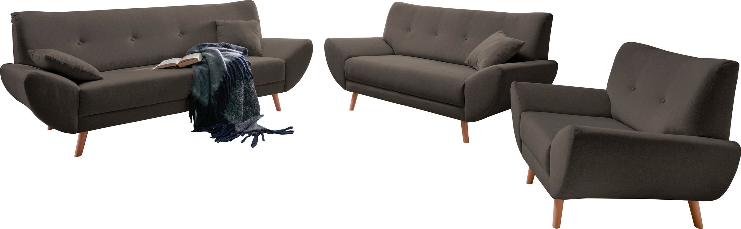 Home affaire Polstergarnitur »Basta« 3 Stk. tlg. Komfortable Wellenunterfed günstig online kaufen