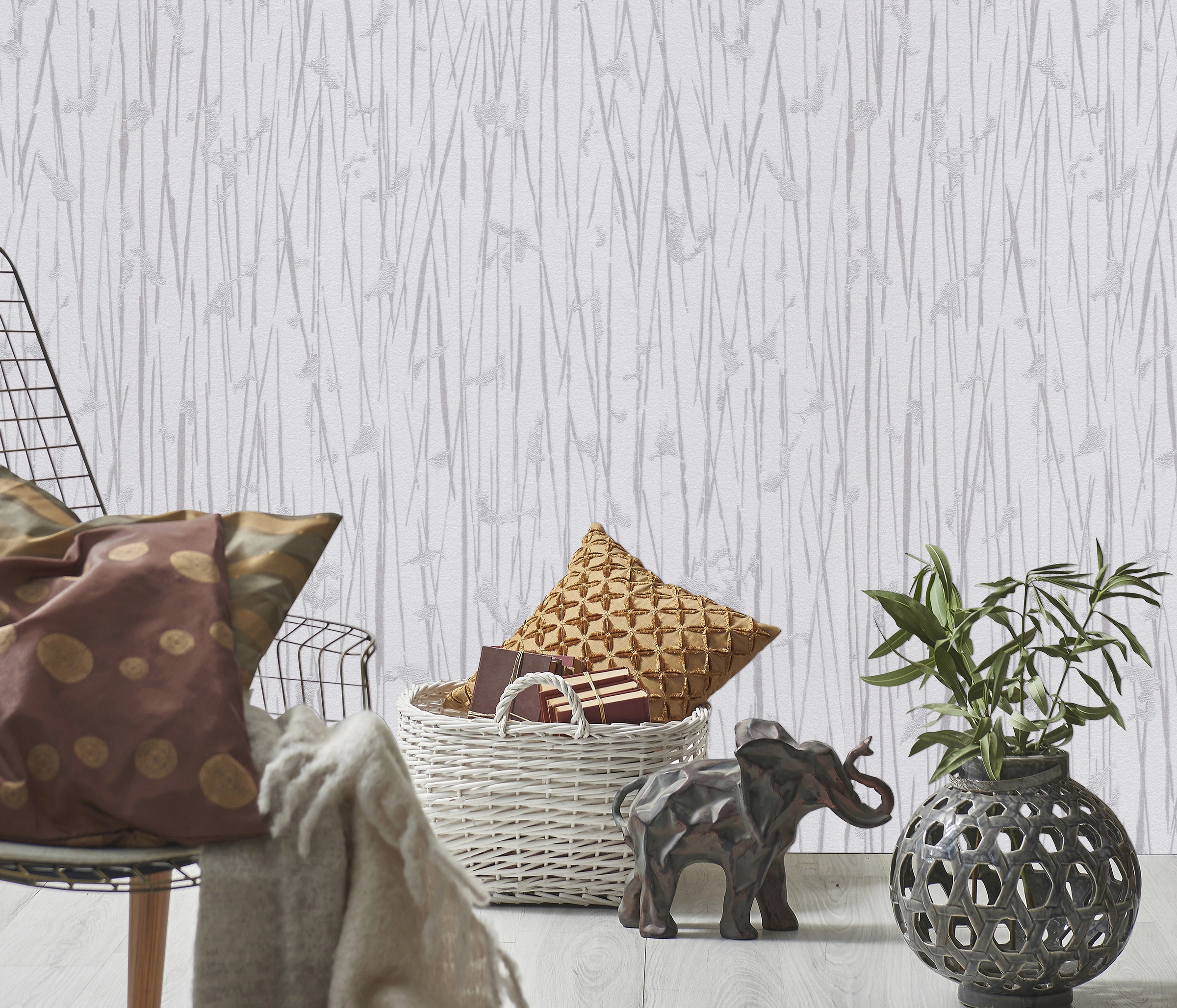 Bricoflor Skandinavische Vliestapete Weiß Beige Pampasgras Tapete in Creme günstig online kaufen