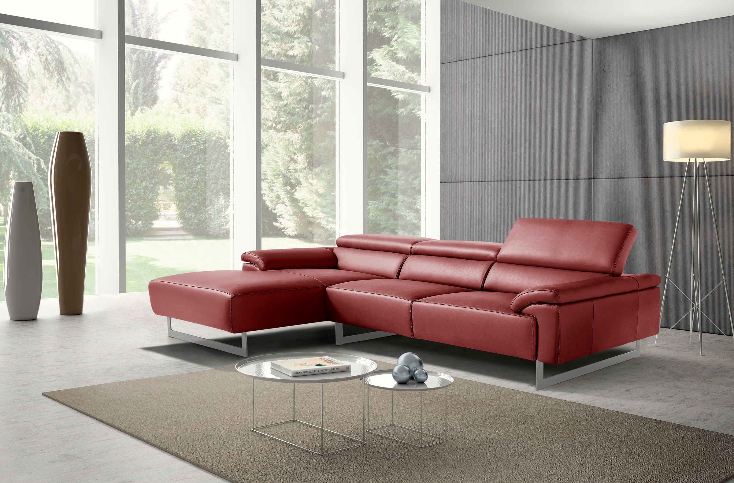 Egoitaliano Ecksofa »Malika, edel und bequem, Designsofa mit hochwertigen Bezügen, L-Form«, mit Recamiere, inkl. Kopfteilverstellung und chromfarbenen Metallfüßen
