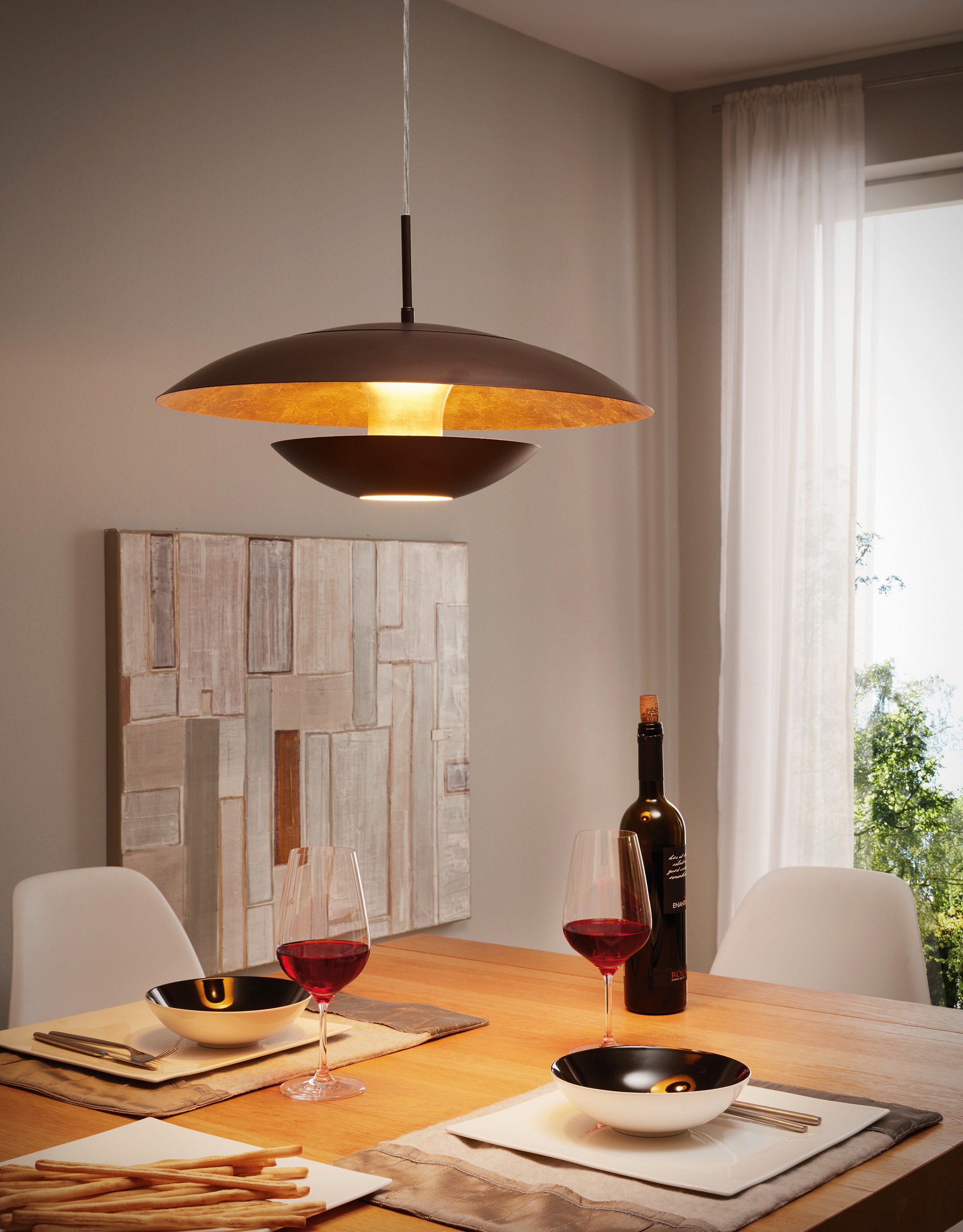 EGLO Hängeleuchte »NUVANO Pendellampe, Stahl, IP20, E27, Esstischlampe, Retro, Hängelampe«, 1 flammig, Leuchtmittel E27 | ohne Leuchtmittel, Hängeleuchte, H110 x Ø48 cm, braun, gold, 1X60W exkl.