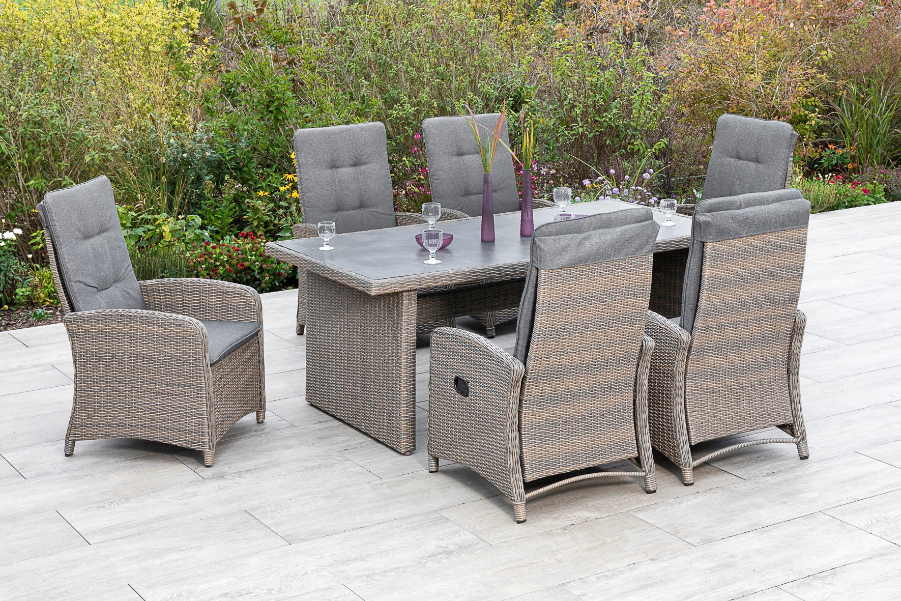 MERXX Garten-Essgruppe »Atrani« 7 Stk. tlg. 6 Hochlehner mit Kissen, Tisch günstig online kaufen