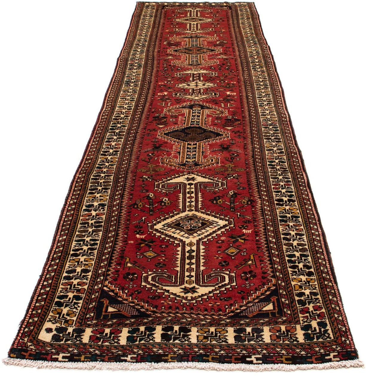 Hochflor-Läufer „Shiraz Medaillon Rosso 400 x 105 cm“, rechteckig, Unikat mit Zertifikat Rot 10 mm B/L: 105 cm x 400 cm – 10 mm