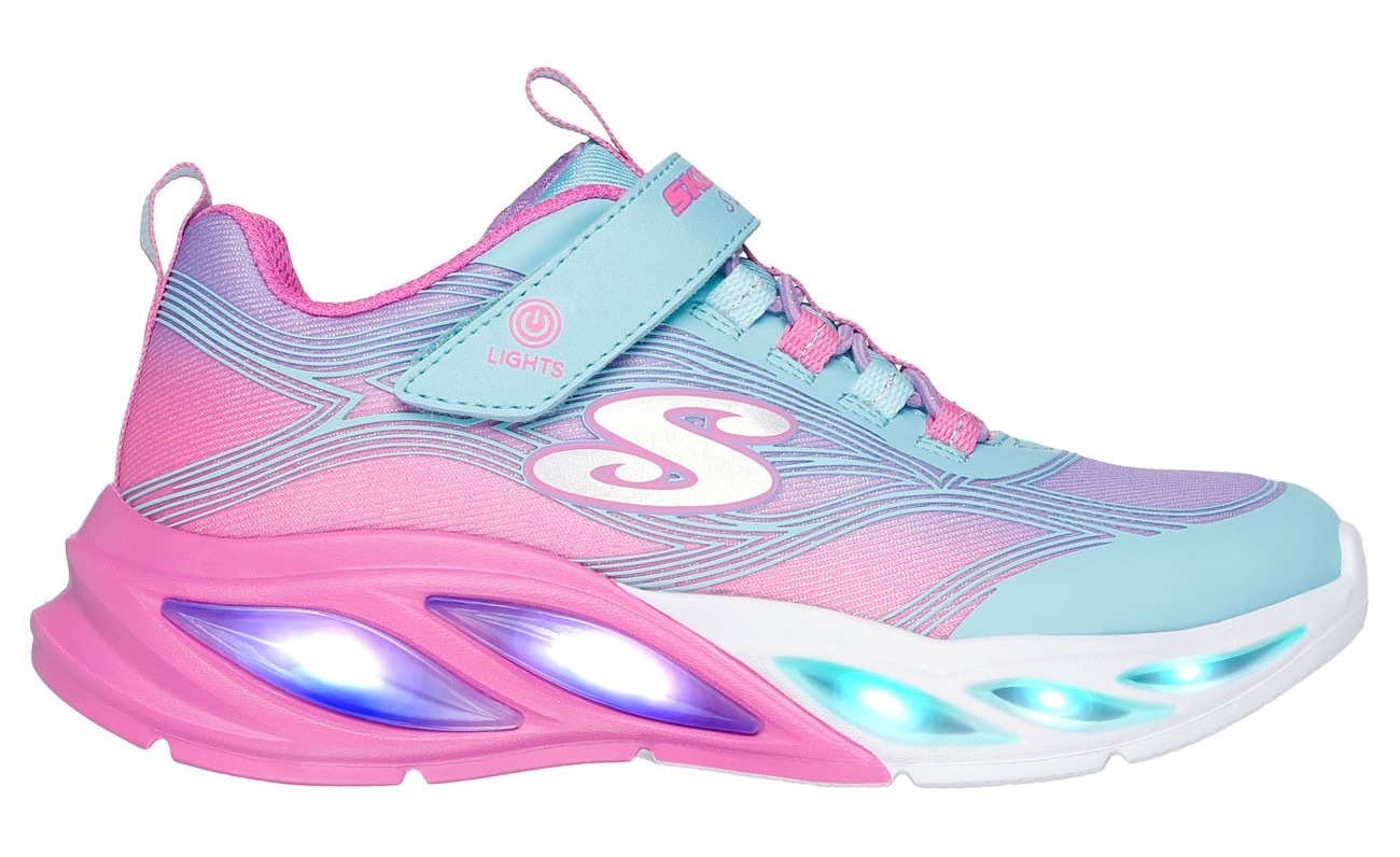 Skechers Sneaker »COSMIC GLOW LIGHTS«, Klettschuh mit Glitzer, Größenschablone zum Download