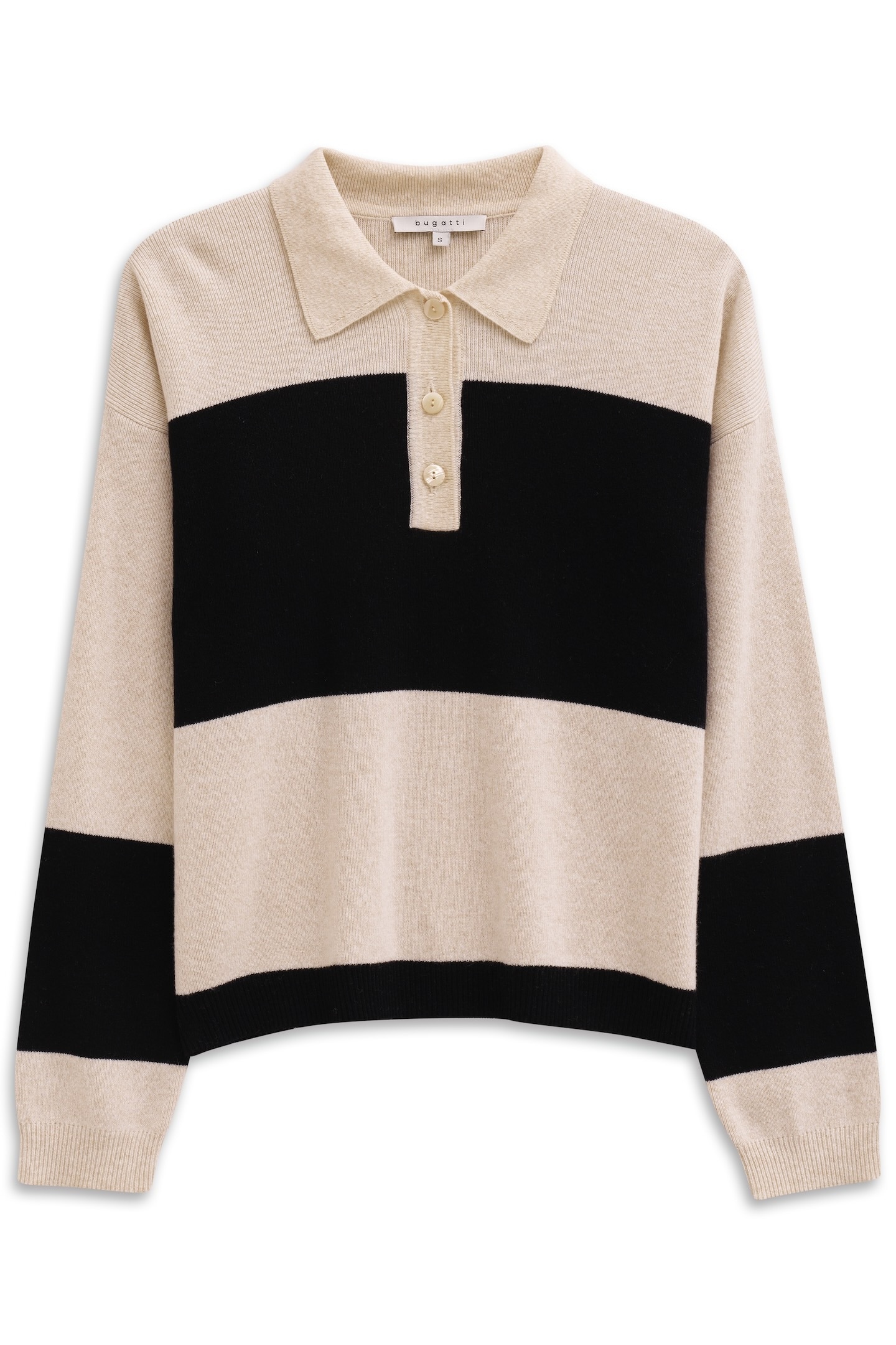bugatti Polokragenpullover »gestreift« aus einem Kaschmir-Mix mit Knopfleiste
