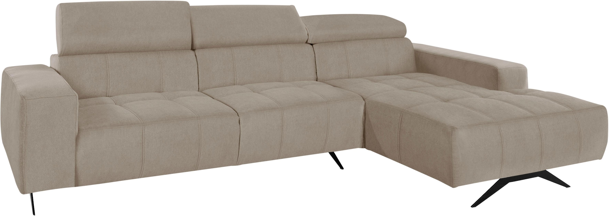 DOMO collection Ecksofa »Trento L-Form, mit Kufenfuß oder Einzelfuß«, wahlweise mit Kopfteilverstellung, Recamiere links/rechts bestellbar