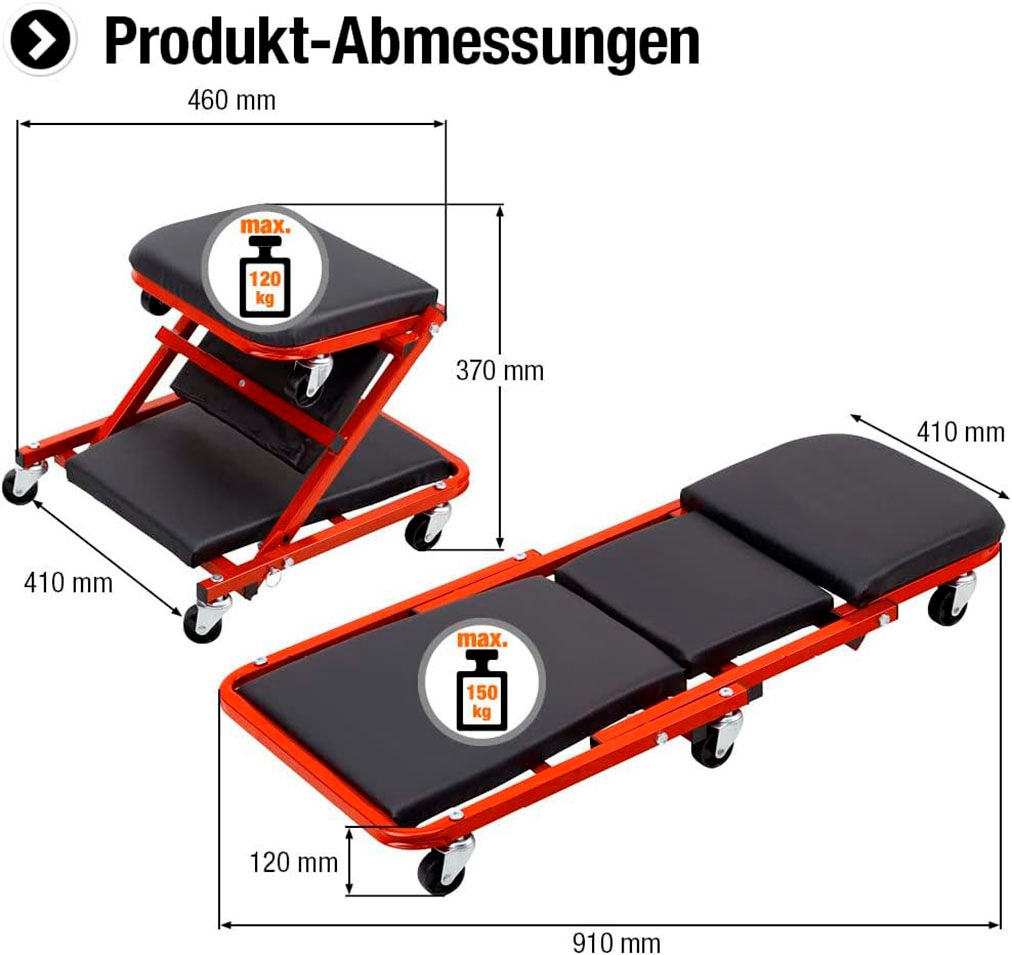 meister Rollsitz »Montage-Rollbrett 2 in 1«, nutzbar als Werkstattliege und Rollhocker, belastbar bis 150 kg