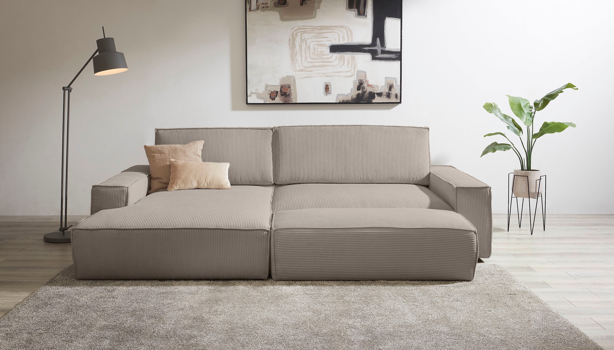 Home affaire Polsterecke »NEU: SHERWOOD XXL tief, L-Form mit Schlaffunktion, Big-Sofa mit Hocker«, (Set, 2 St.), stellbar zum Schlafsofa (Krokodilverbinder), Cord, Leinenoptik