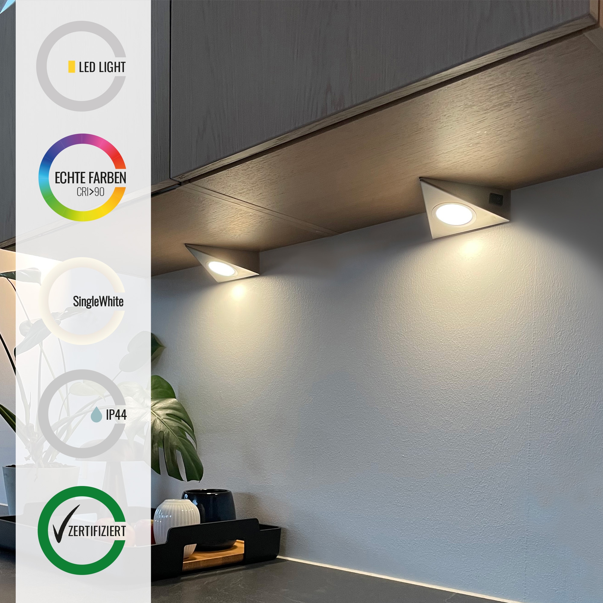 Loevschall LED Unterbauleuchte »Emerald 3-kit, LED Unterbauleuchte, Deckenleuchte für die Küche«, Einbauleuchten Weiß 2W, Dreieckig LED Lampe, Modern Küchenbeleuchtung