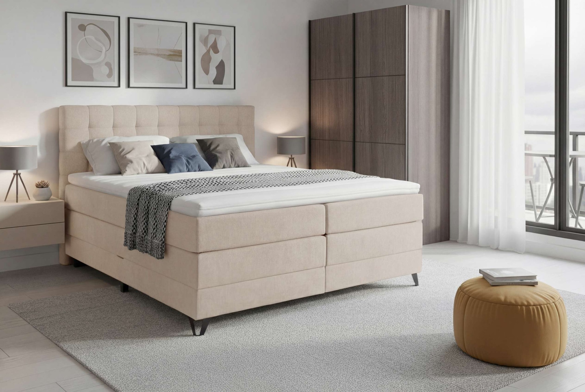 Home affaire Boxspringbett »Ilona, Doppelbett, Polsterbett, Federkernbett, Komforbett, 160, 180 cm« inkl. Topper, zwei Bettkästen, Taschen-Federkernmatratze, Härtegrad 3