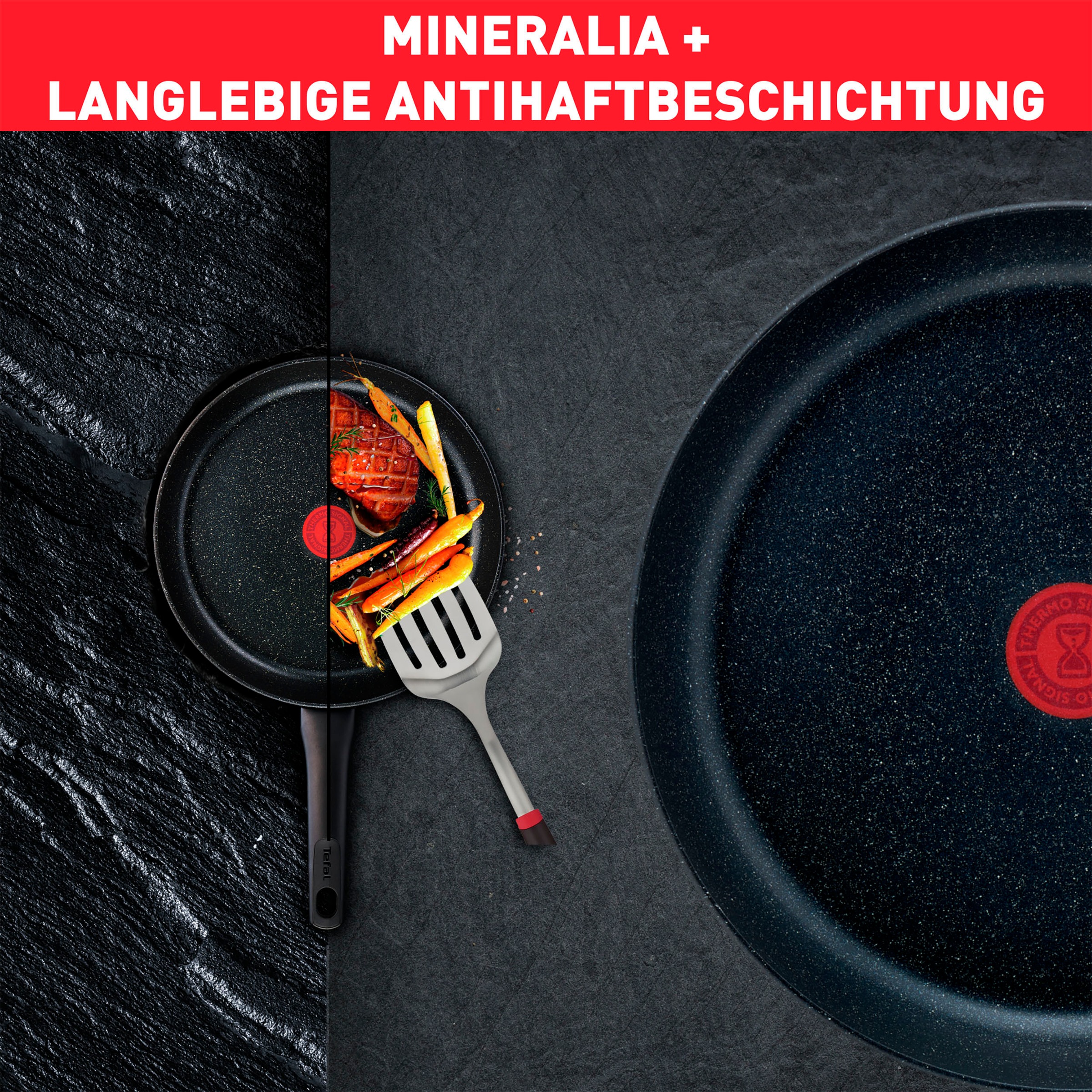 Tefal Bratpfanne »G28102 Black Stone Ø 20 cm«, Aluminium, Mineralia+ Antihaftversiegelung, Thermo-Signal, induktionsgeeignet