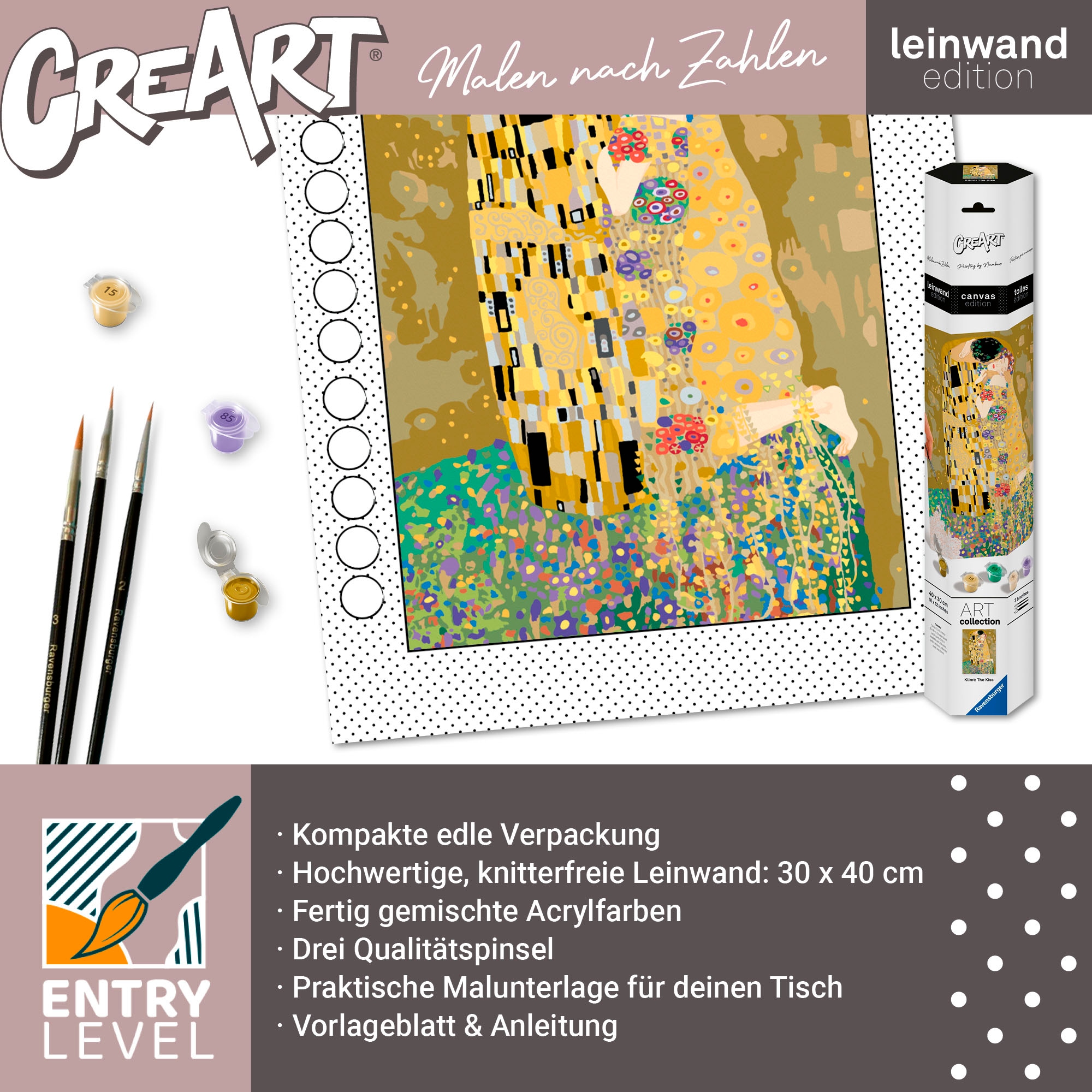 Ravensburger Malen nach Zahlen »CreArt, Leinwand ART Collection: Der Kuss (Klimt)« Made in Europe